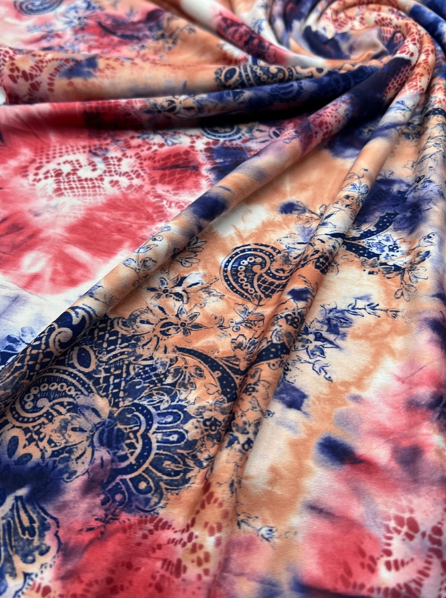 Paisley Tie Dye Mix Print Soft Touch 4 Way Stretch Fabric - T9 Fabrics