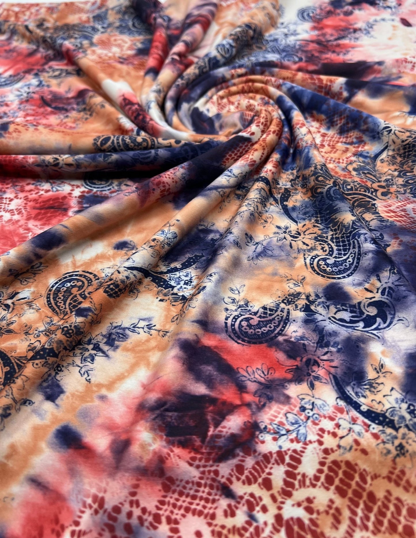 Paisley Tie Dye Mix Print Soft Touch 4 Way Stretch Fabric - T9 Fabrics