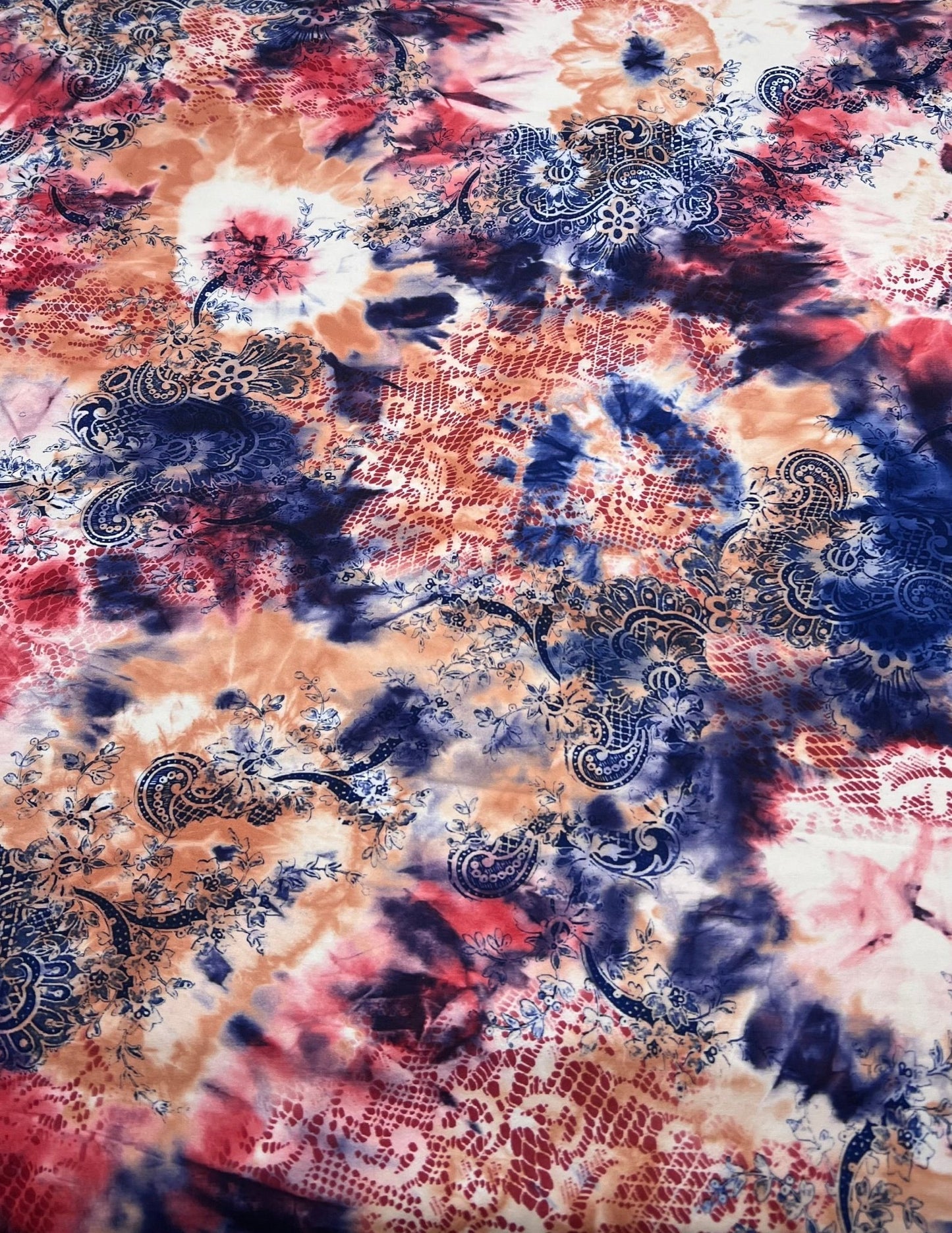 Paisley Tie Dye Mix Print Soft Touch 4 Way Stretch Fabric - T9 Fabrics