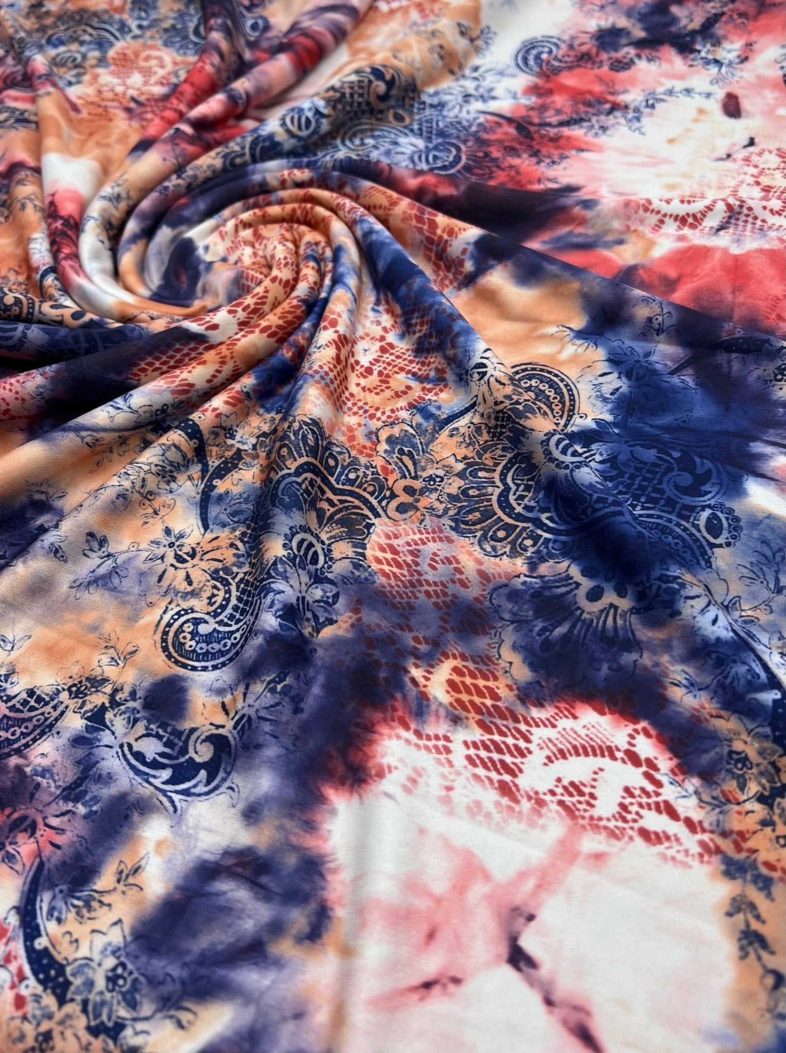 Paisley Tie Dye Mix Print Soft Touch 4 Way Stretch Fabric - T9 Fabrics