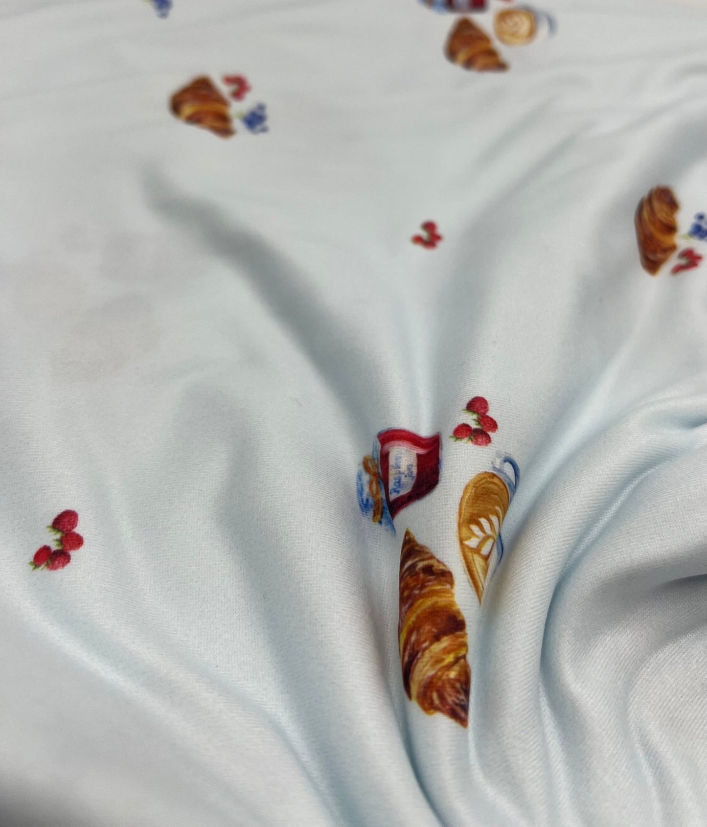 Pale Blue Croissant Jam Super Soft Print Spun Poly Stretch Fabric - T9 Fabrics