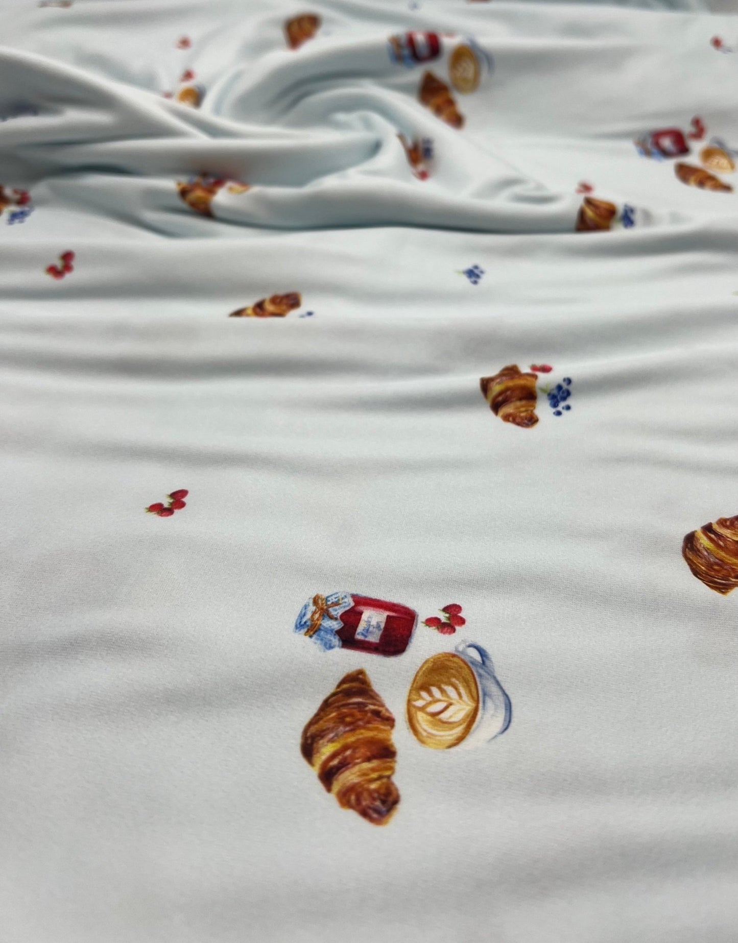 Pale Blue Croissant Jam Super Soft Print Spun Poly Stretch Fabric - T9 Fabrics