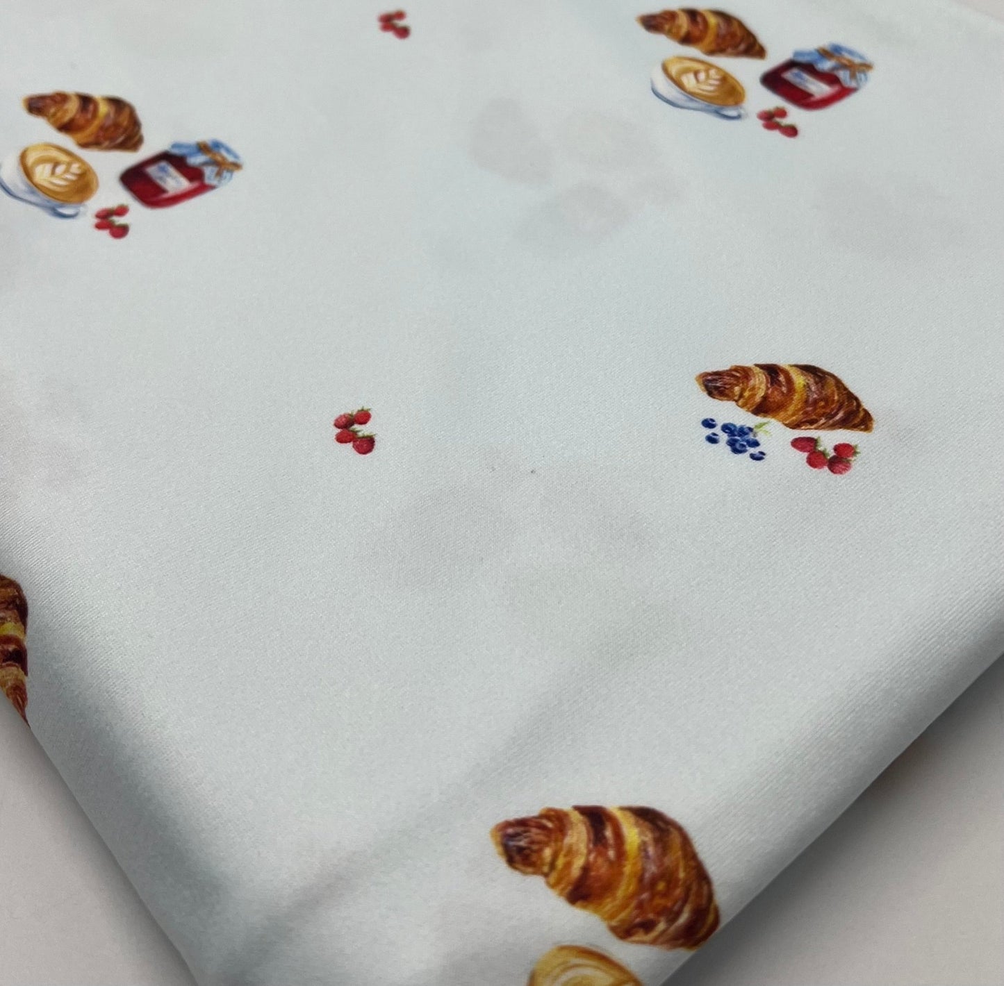 Pale Blue Croissant Jam Super Soft Print Spun Poly Stretch Fabric - T9 Fabrics