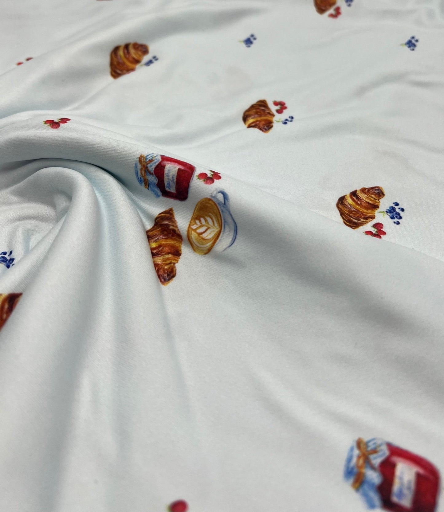 Pale Blue Croissant Jam Super Soft Print Spun Poly Stretch Fabric - T9 Fabrics
