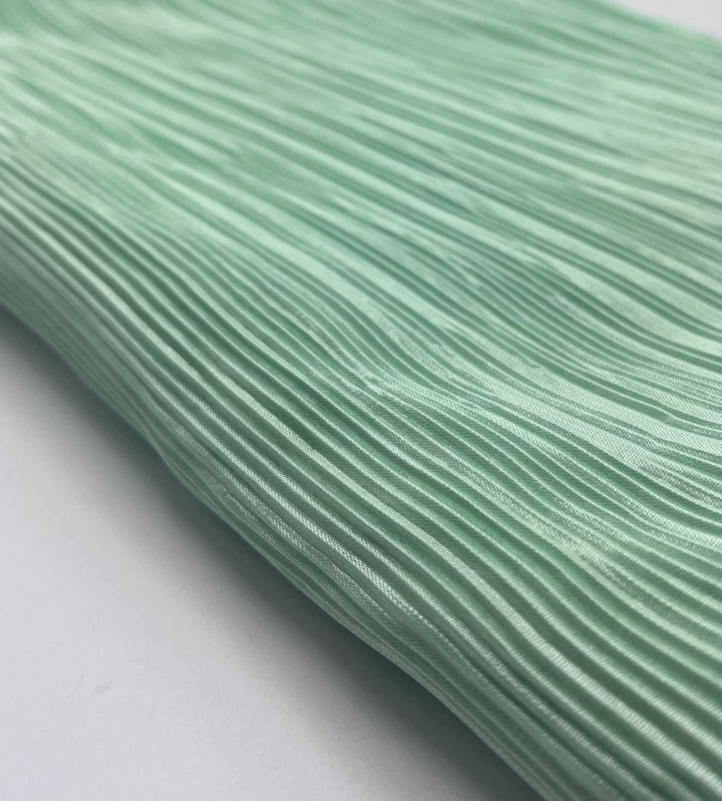 Pale Light Green Plisse Pleated Stretch Fabric - T9 Fabrics