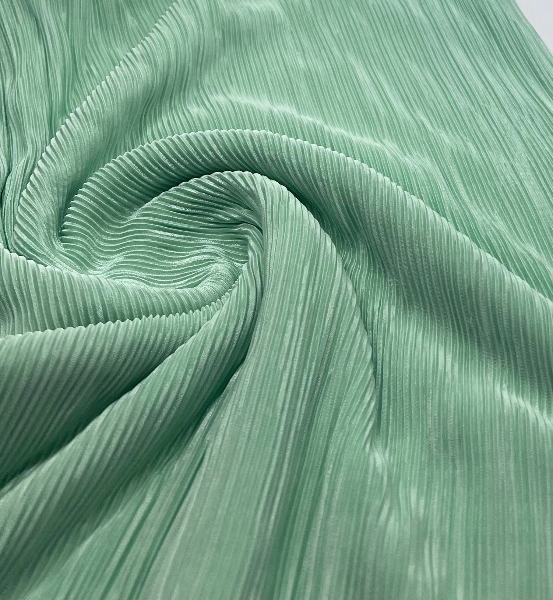 Pale Light Green Plisse Pleated Stretch Fabric - T9 Fabrics