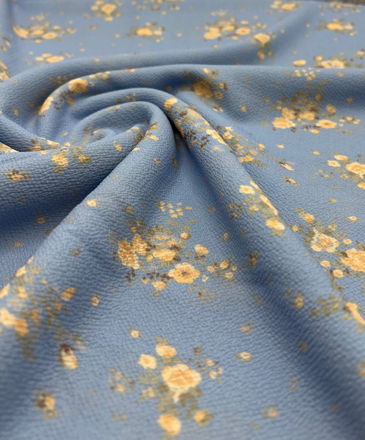 Pastel Blue Ditsy Floral Print Lightweight Bubble Crepe Fabric - T9 Fabrics