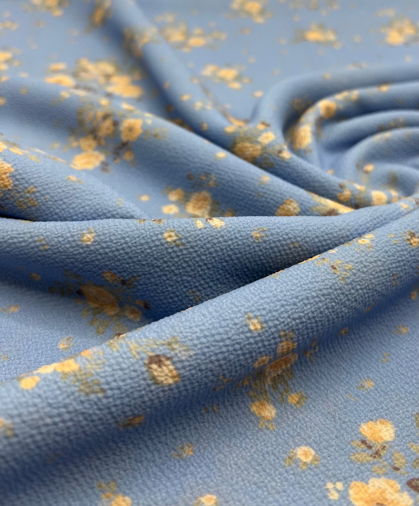 Pastel Blue Ditsy Floral Print Lightweight Bubble Crepe Fabric - T9 Fabrics
