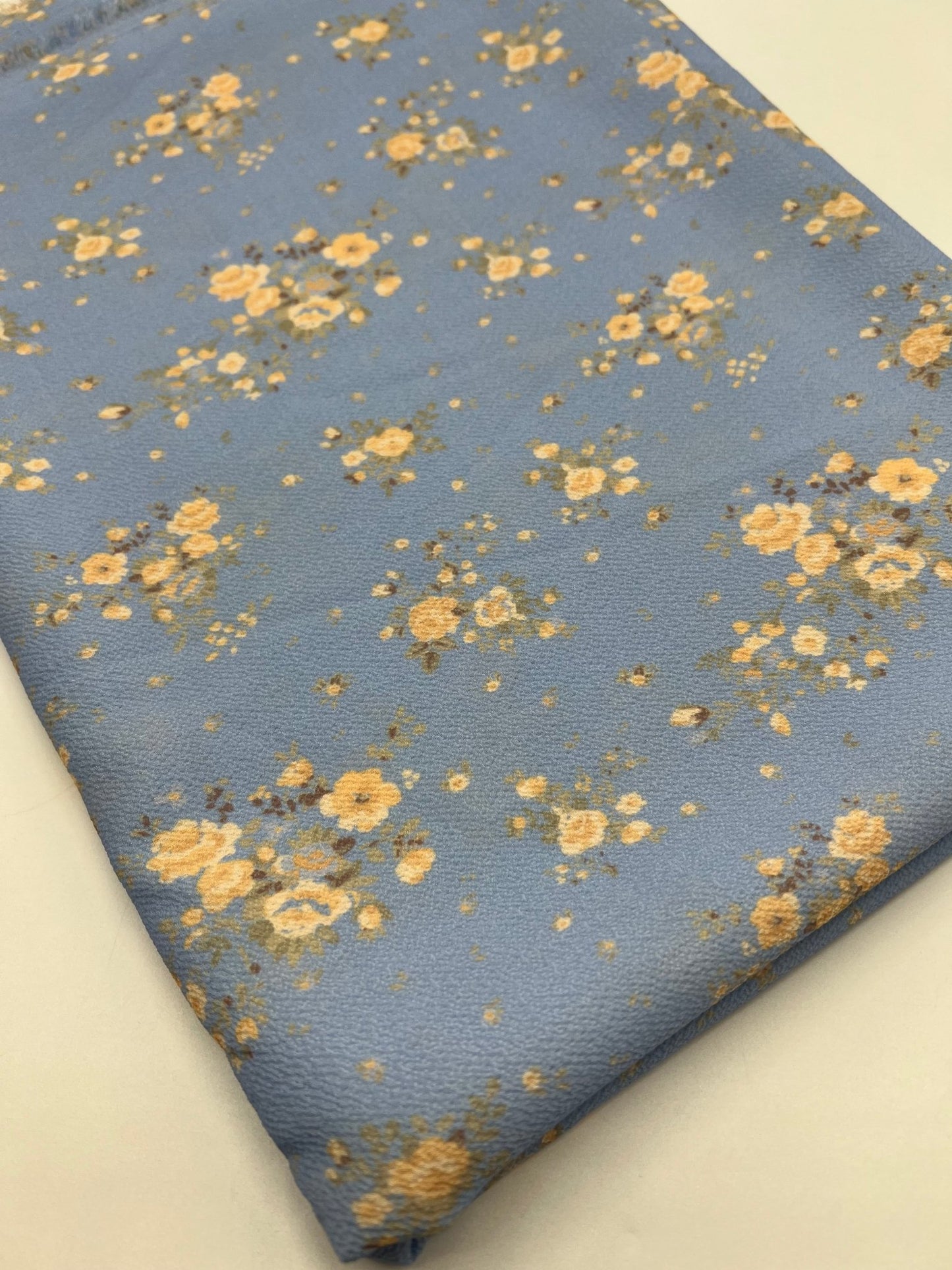 Pastel Blue Ditsy Floral Print Lightweight Bubble Crepe Fabric - T9 Fabrics