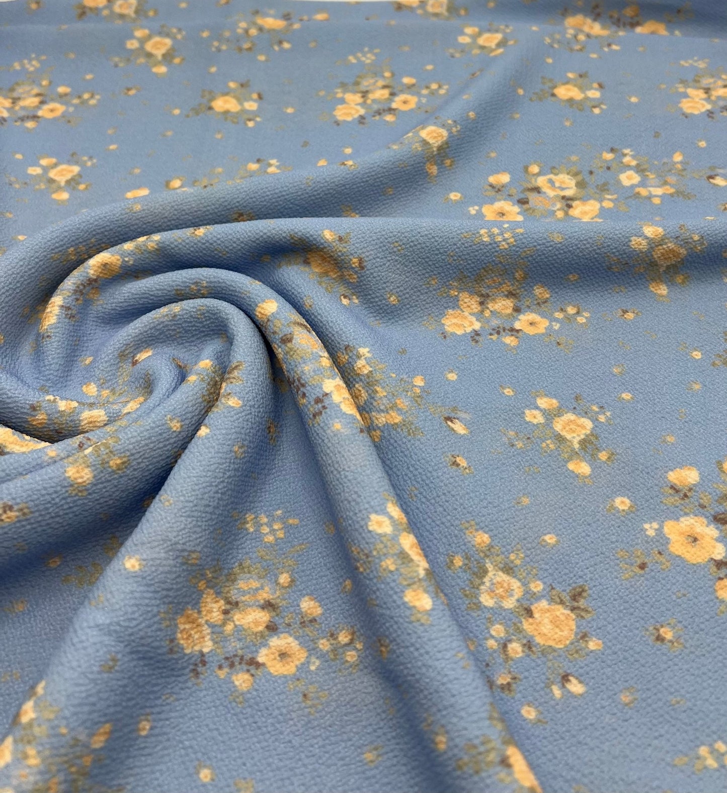 Pastel Blue Ditsy Floral Print Lightweight Bubble Crepe Fabric - T9 Fabrics