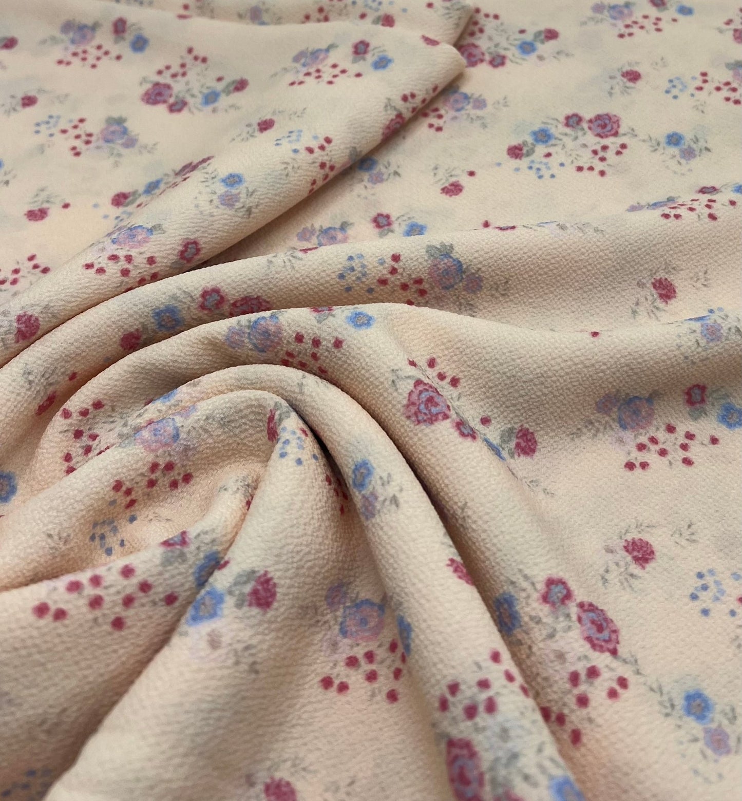Pastel Yellow Ditsy Floral Print Lightweight Bubble Crepe Fabric - T9 Fabrics