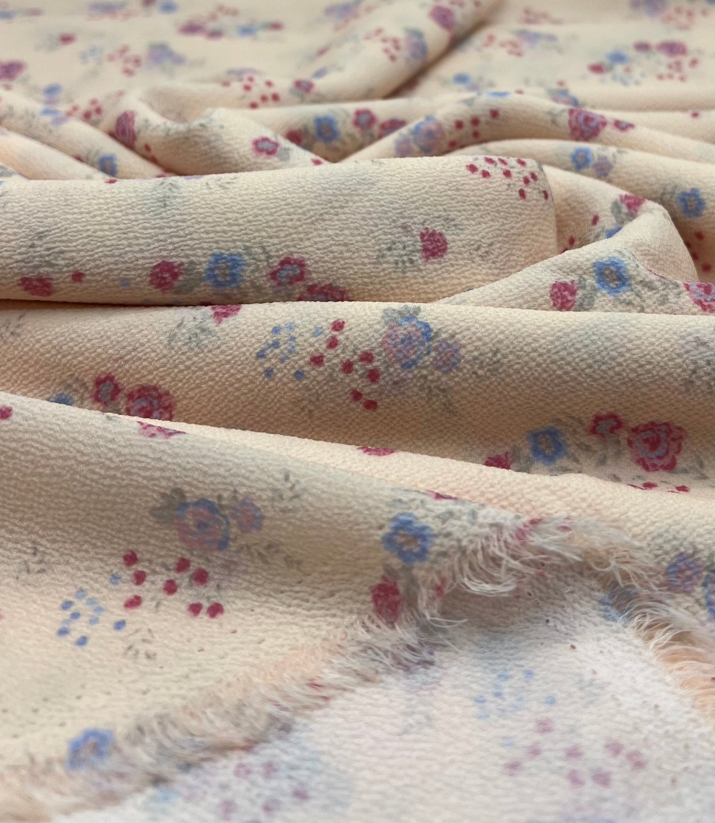 Pastel Yellow Ditsy Floral Print Lightweight Bubble Crepe Fabric - T9 Fabrics