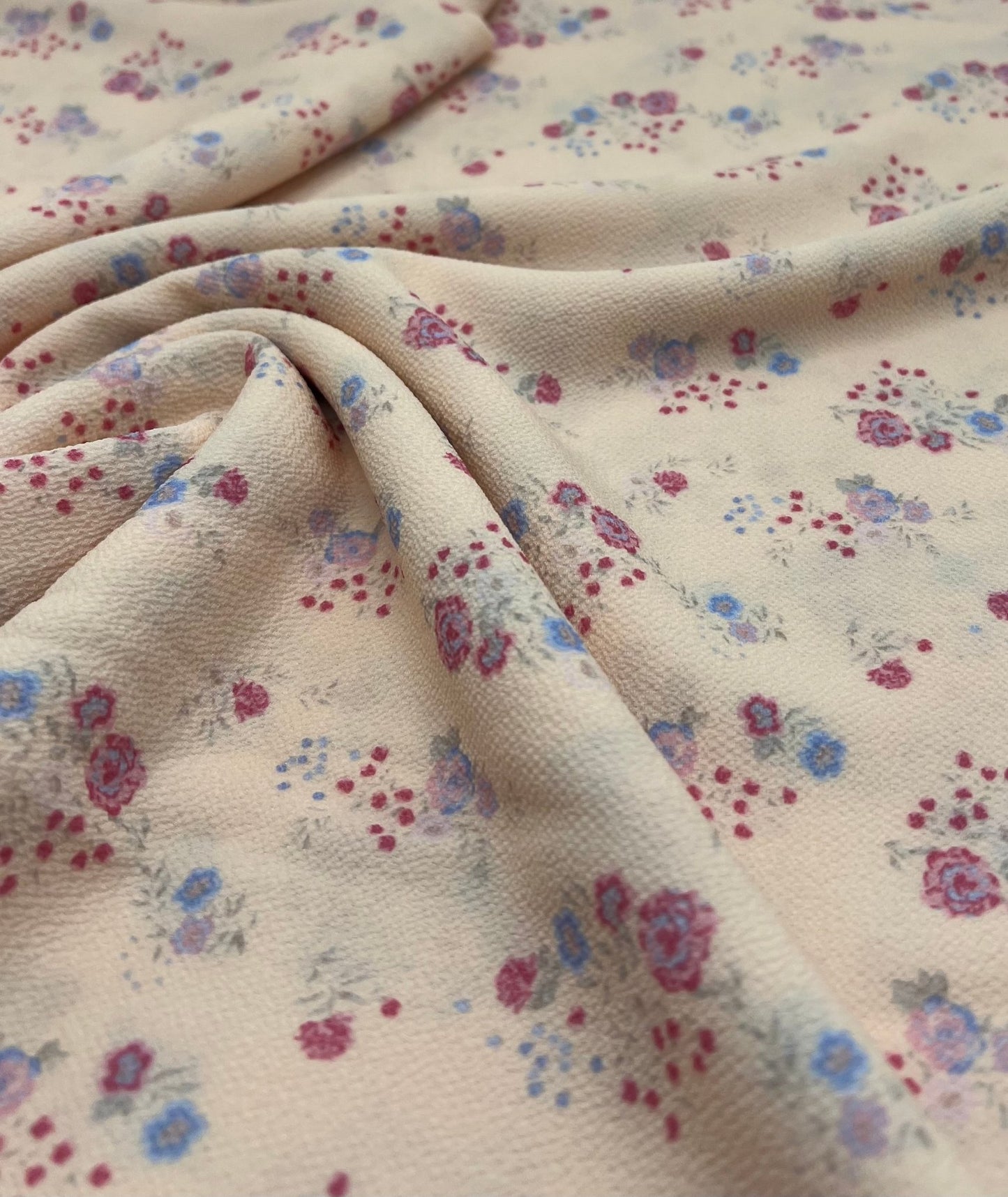 Pastel Yellow Ditsy Floral Print Lightweight Bubble Crepe Fabric - T9 Fabrics