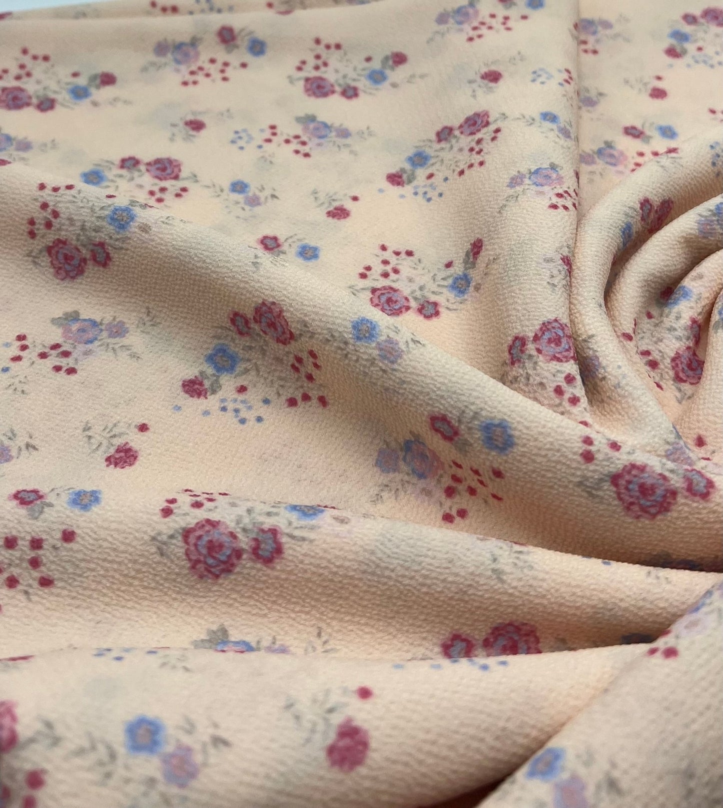 Pastel Yellow Ditsy Floral Print Lightweight Bubble Crepe Fabric - T9 Fabrics