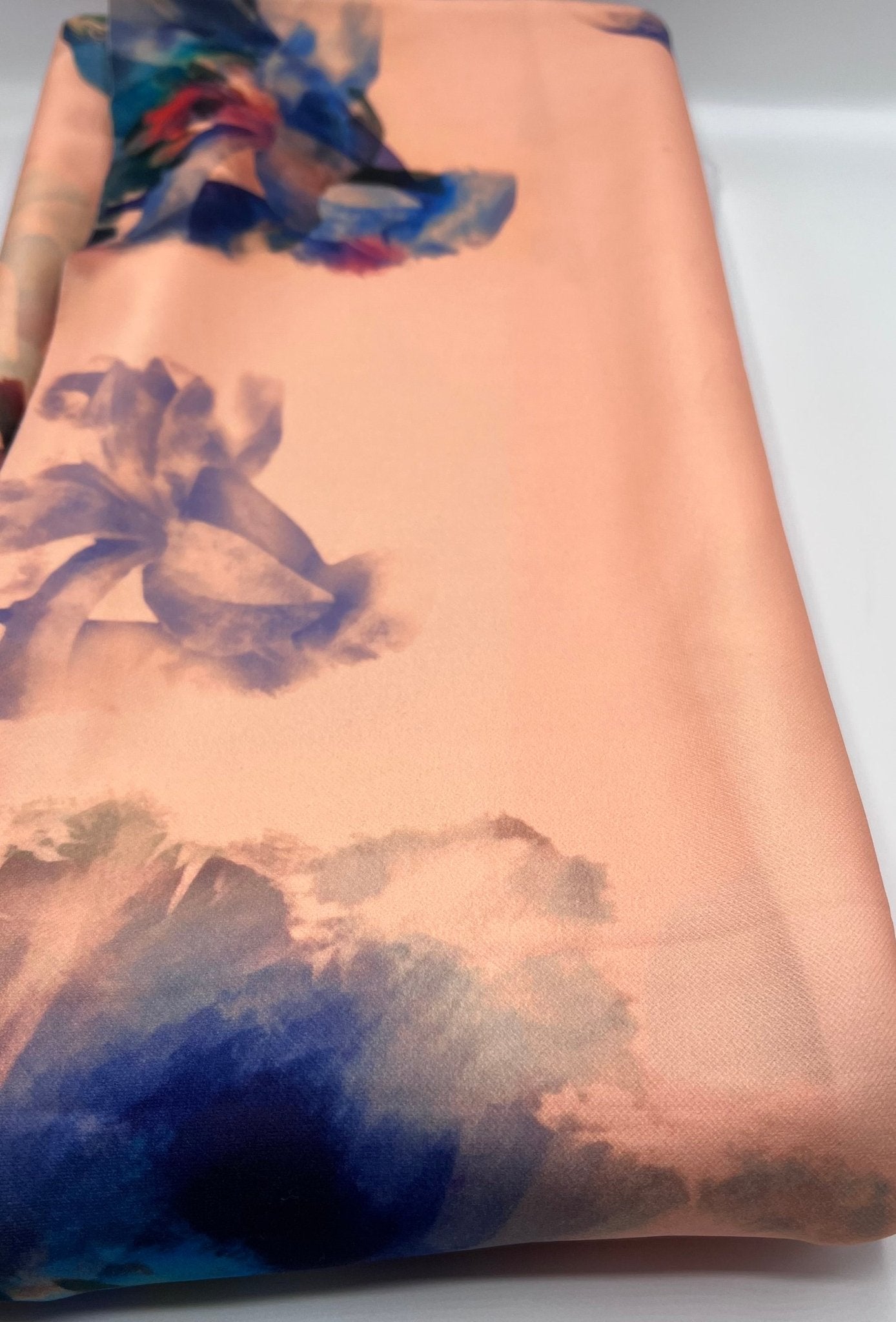 Peach Floral Lightweight Printed Plain Scuba Fabric - T9 Fabrics
