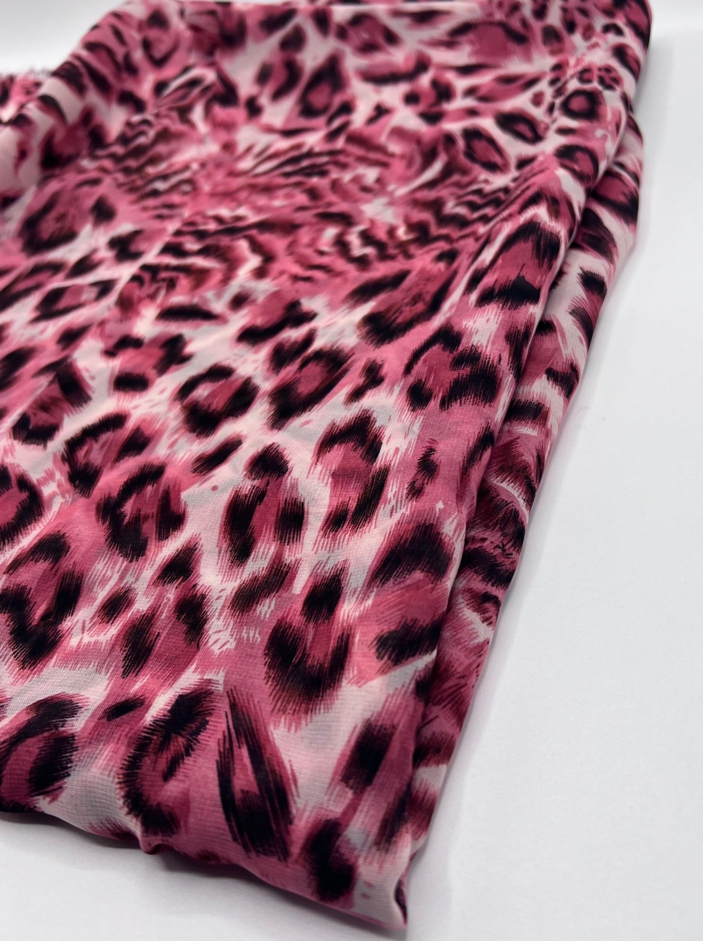 Pink Black Animal Print Non Stretch Chiffon Sheer Dress Bridal Fabric - T9 Fabrics