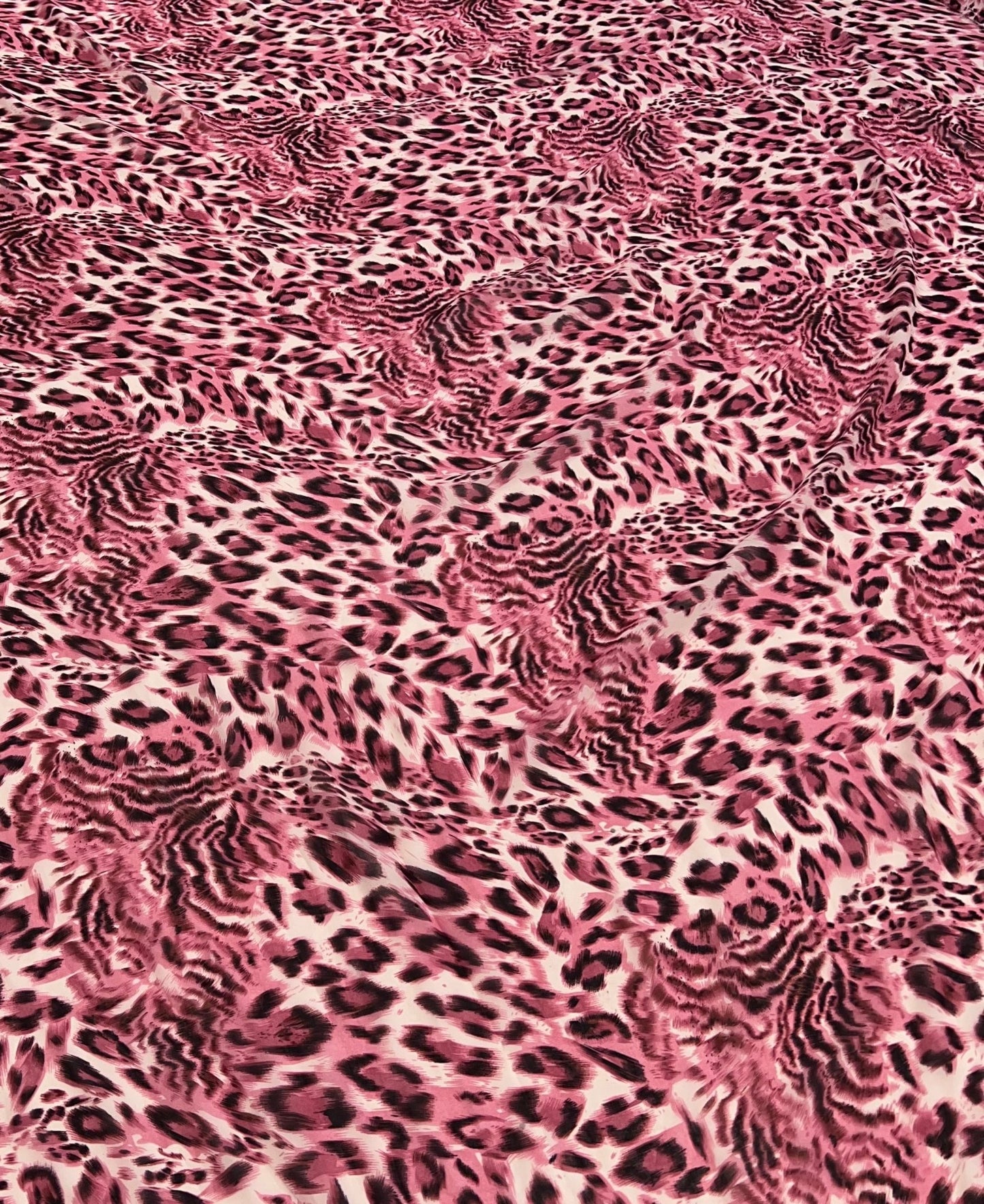 Pink Black Animal Print Non Stretch Chiffon Sheer Dress Bridal Fabric - T9 Fabrics