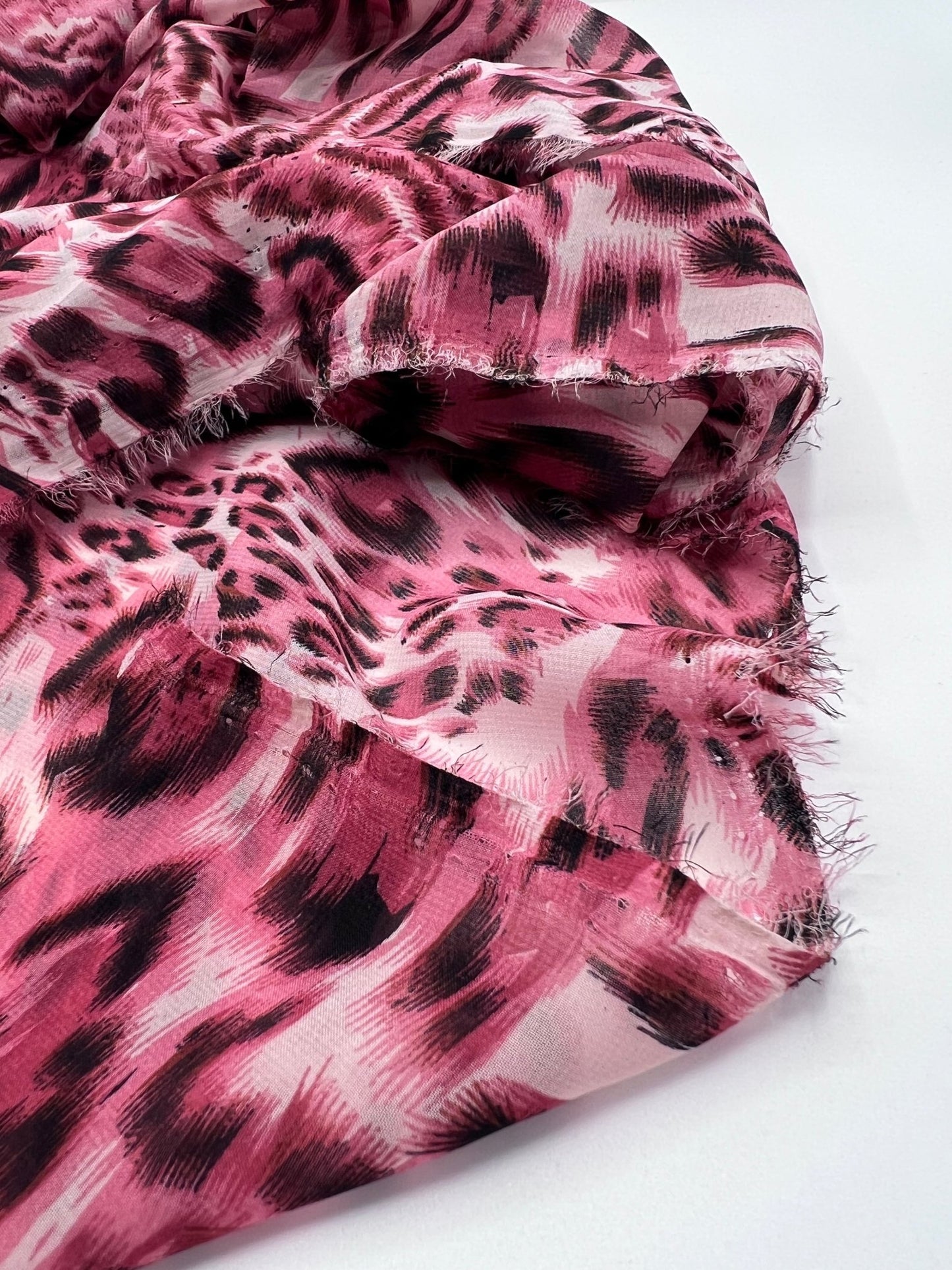 Pink Black Animal Print Non Stretch Chiffon Sheer Dress Bridal Fabric - T9 Fabrics
