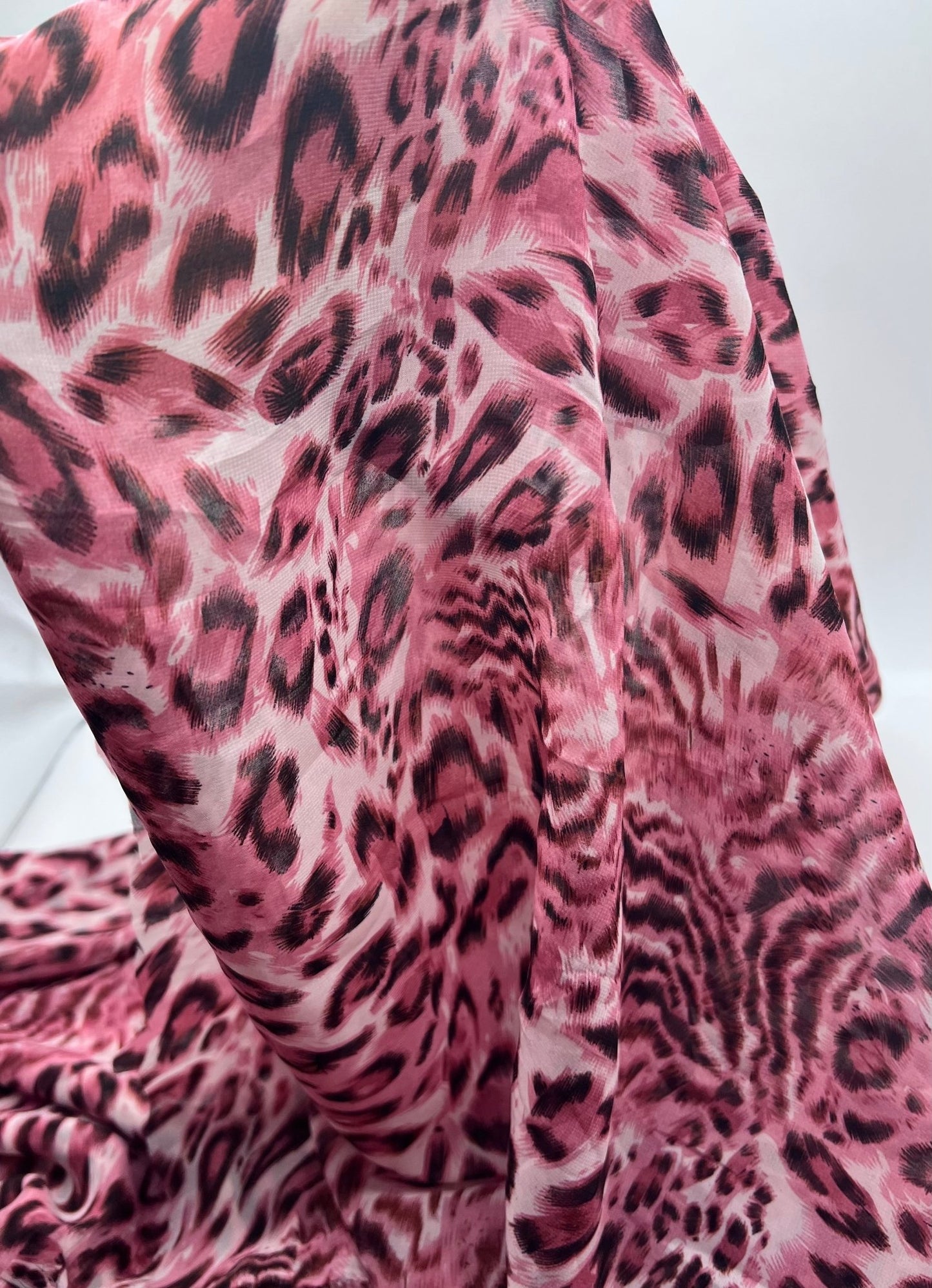 Pink Black Animal Print Non Stretch Chiffon Sheer Dress Bridal Fabric - T9 Fabrics