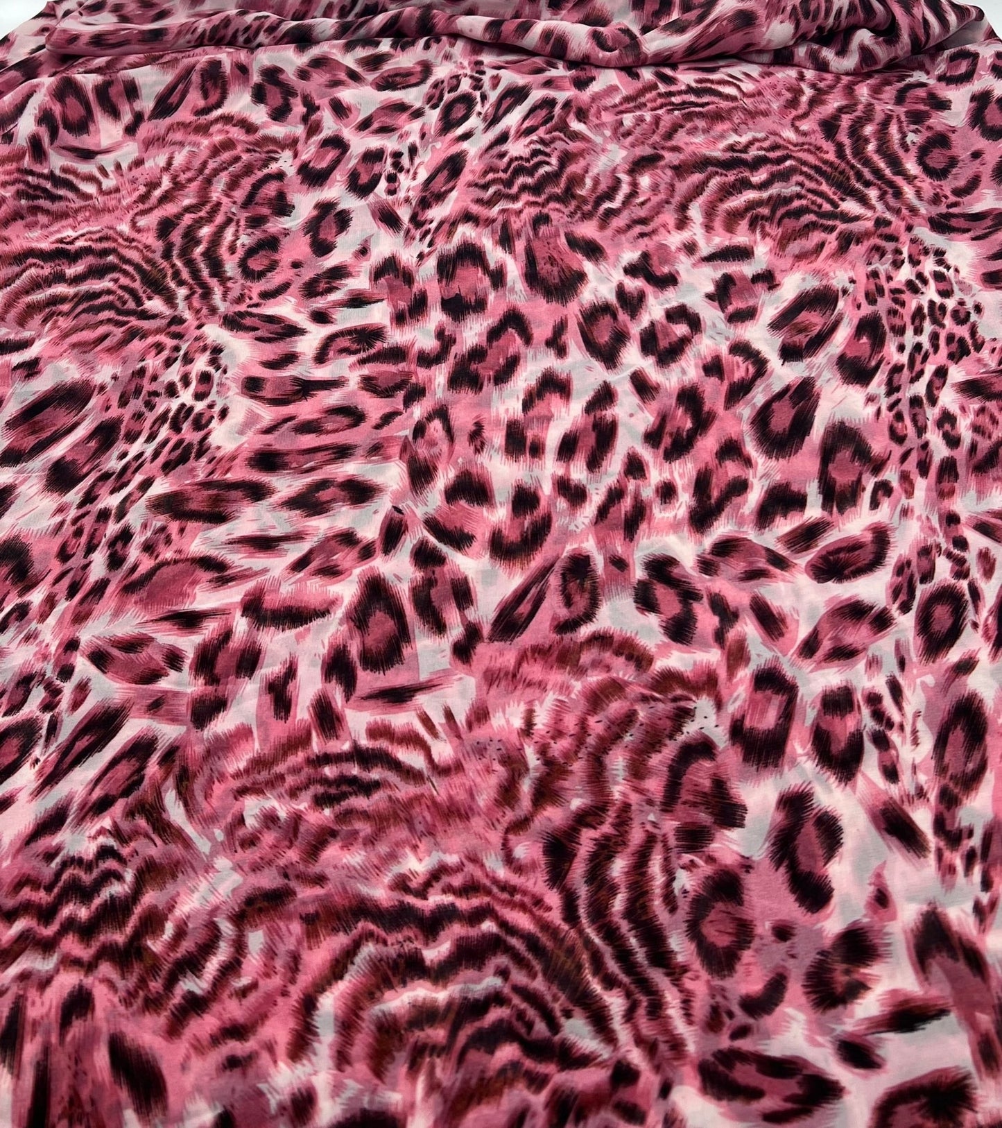 Pink Black Animal Print Non Stretch Chiffon Sheer Dress Bridal Fabric - T9 Fabrics