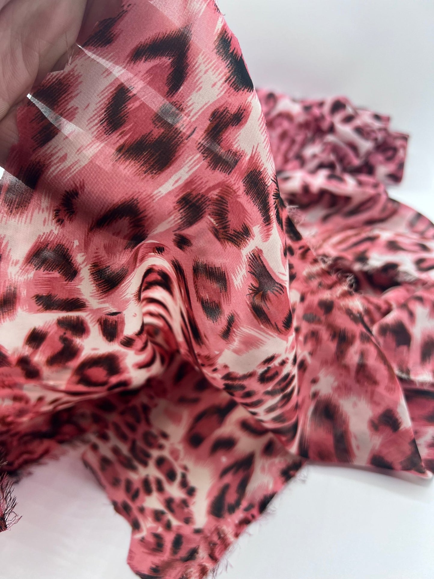 Pink Black Animal Print Non Stretch Chiffon Sheer Dress Bridal Fabric - T9 Fabrics