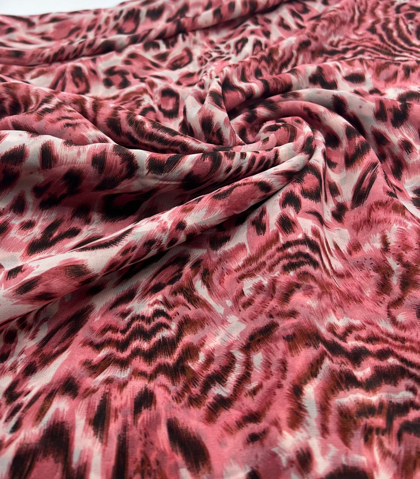 Pink Black Animal Print Non Stretch Chiffon Sheer Dress Bridal Fabric - T9 Fabrics