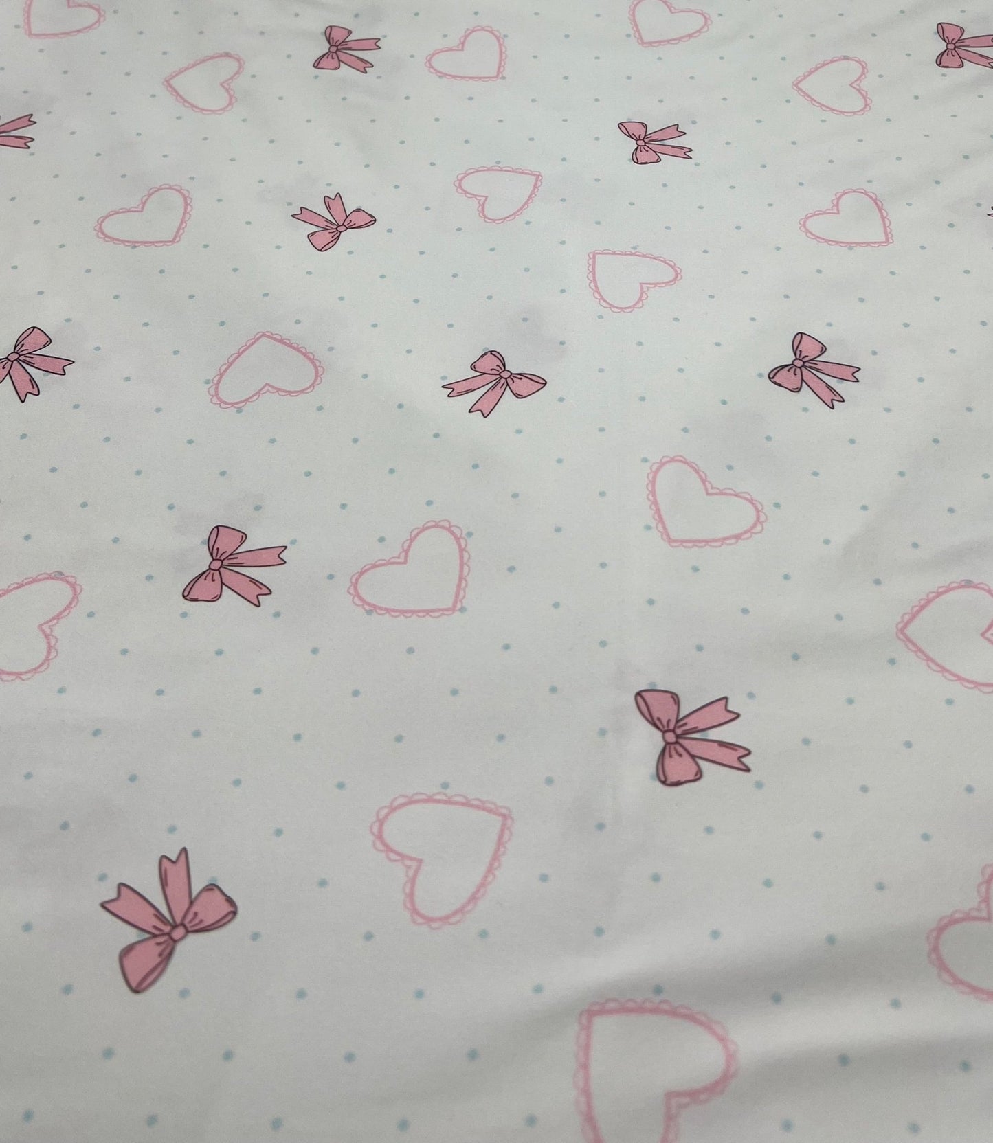 Pink Bow Heart Super Soft Print Spun Poly Stretch Fabric - T9 Fabrics