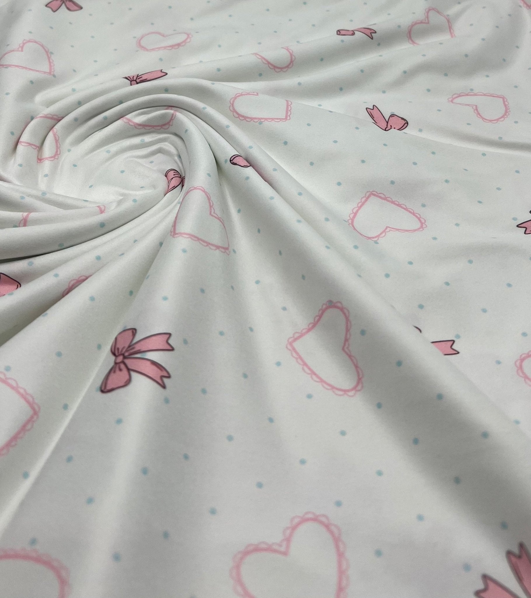 Pink Bow Heart Super Soft Print Spun Poly Stretch Fabric - T9 Fabrics