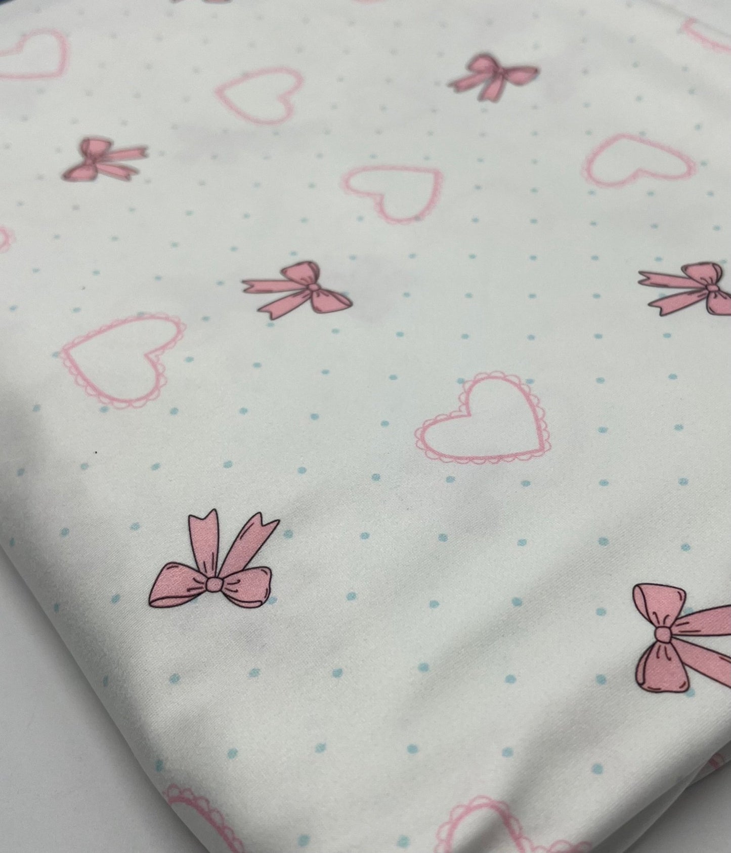 Pink Bow Heart Super Soft Print Spun Poly Stretch Fabric - T9 Fabrics