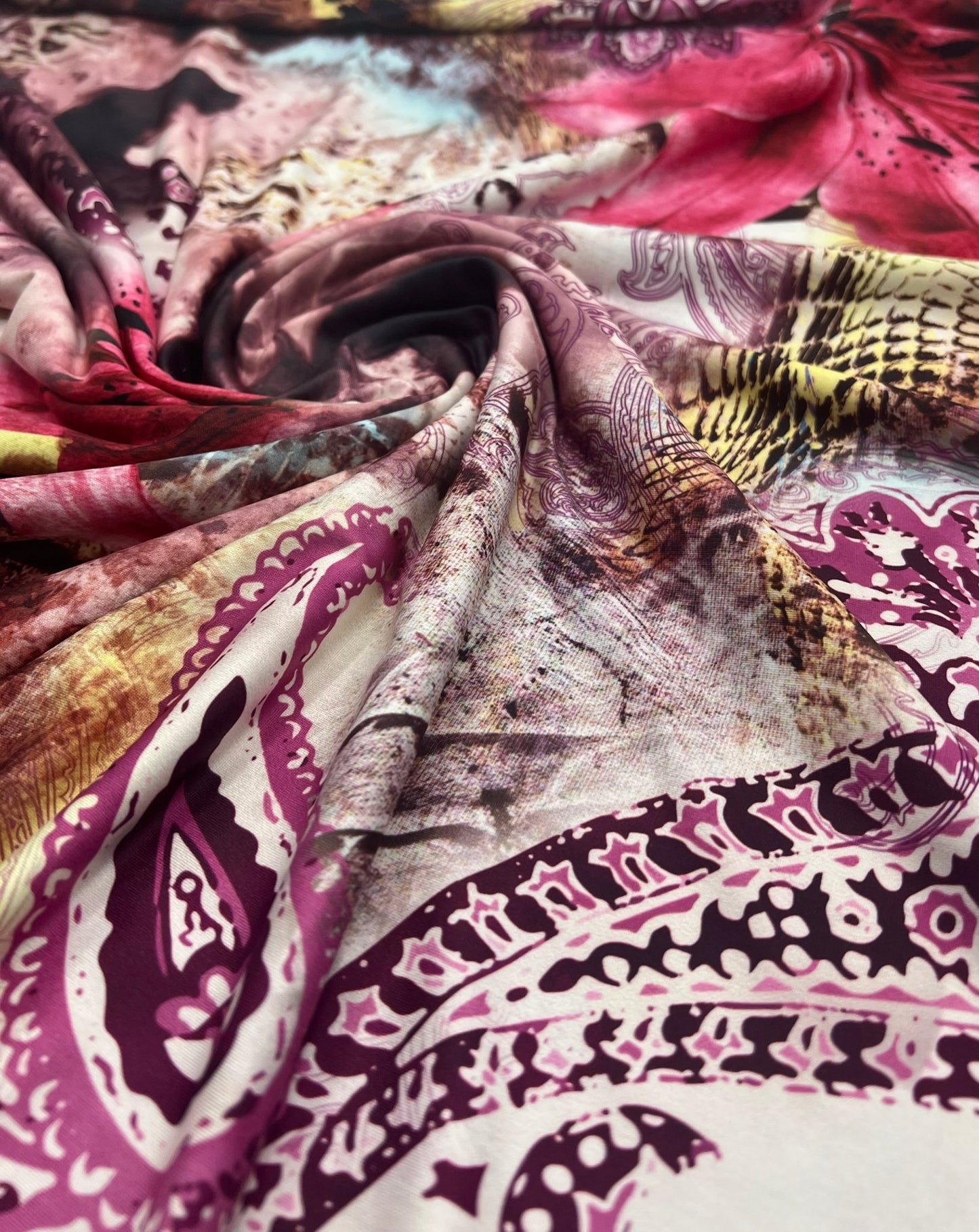 Pink Floral Animal Print Soft Touch 4 Way Stretch Fabric - T9 Fabrics