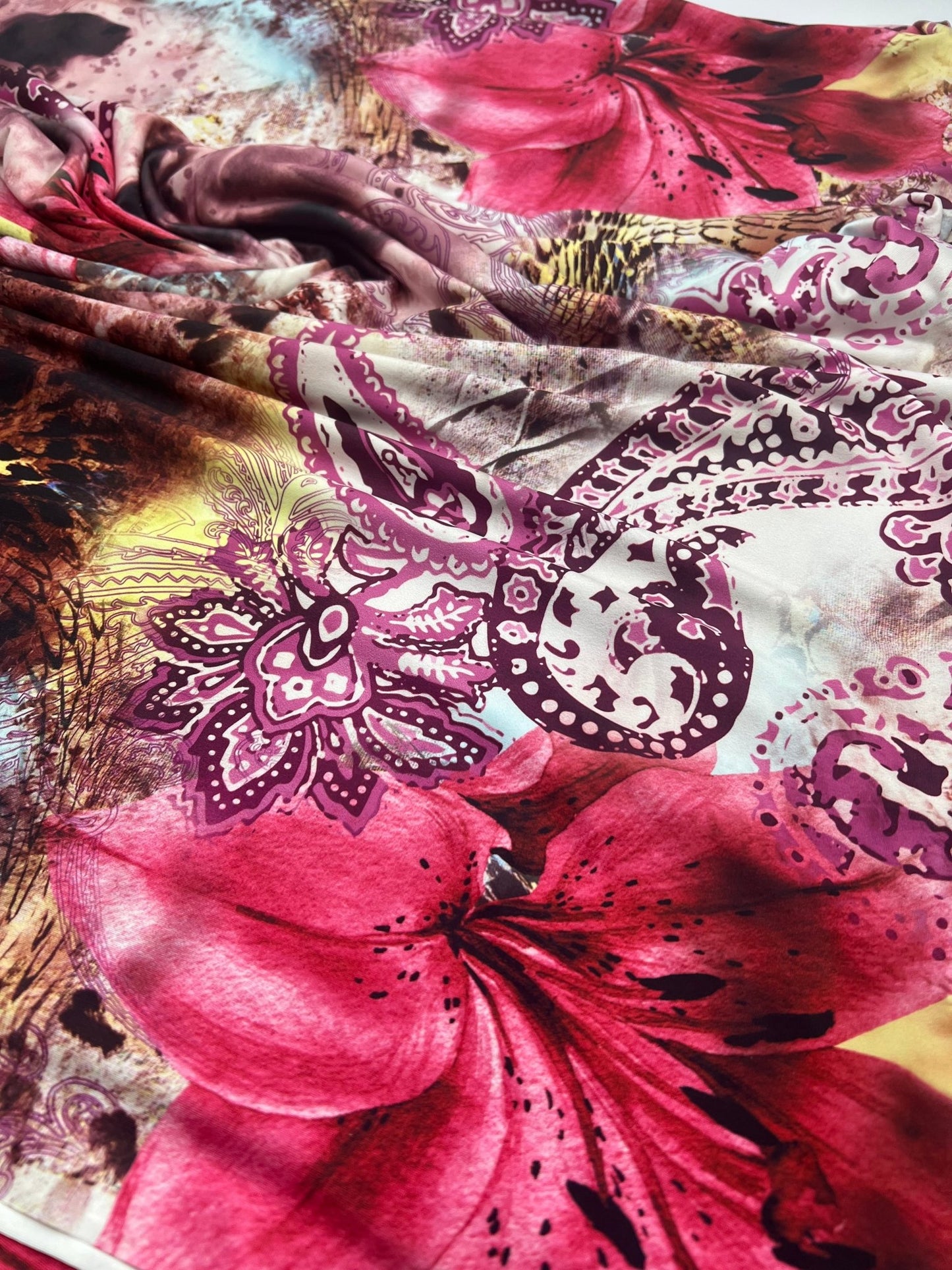 Pink Floral Animal Print Soft Touch 4 Way Stretch Fabric - T9 Fabrics