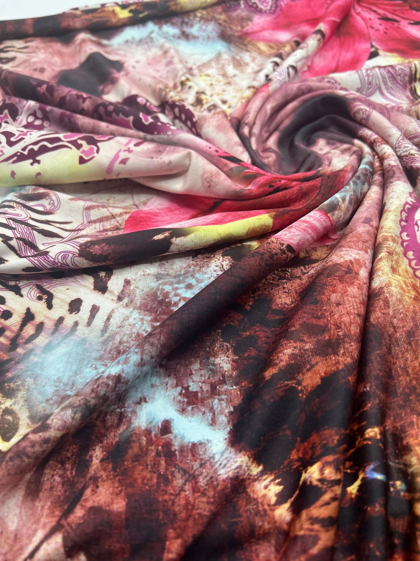 Pink Floral Animal Print Soft Touch 4 Way Stretch Fabric - T9 Fabrics