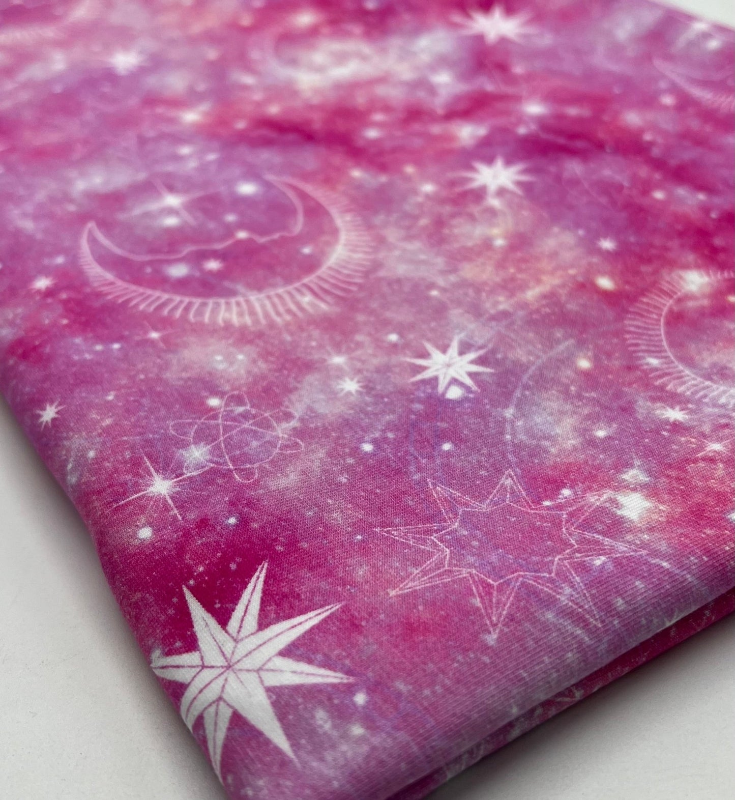 Pink Galaxy Print Cotton Stretch Jersey 200 GSM 95/5 Lycra 4 Way Stretch - T9 Fabrics