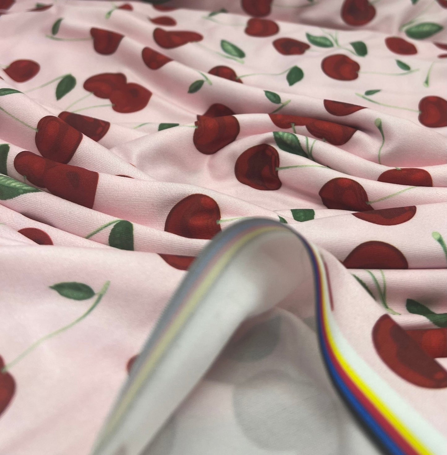 Pink Large Cherry Print Super Soft Spun Poly Stretch Fabric - T9 Fabrics