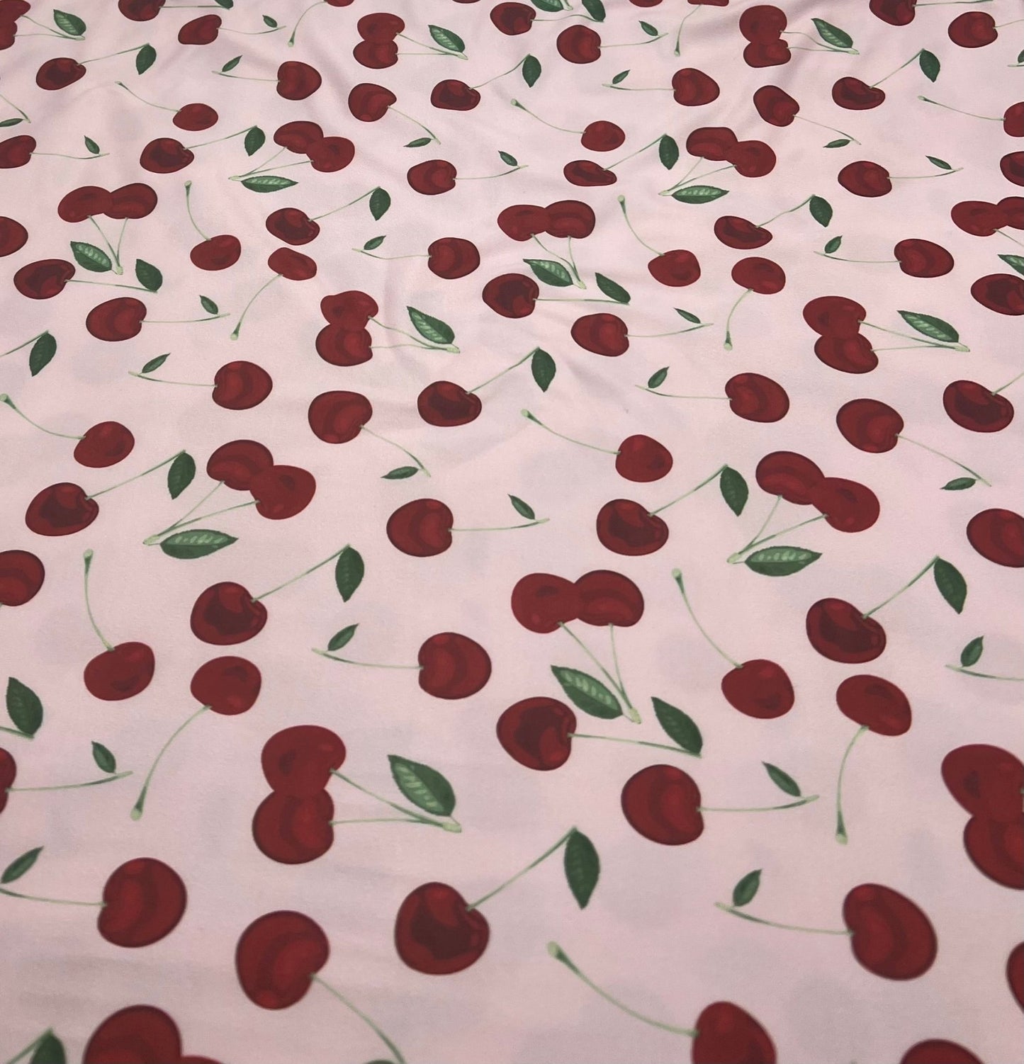 Pink Large Cherry Print Super Soft Spun Poly Stretch Fabric - T9 Fabrics