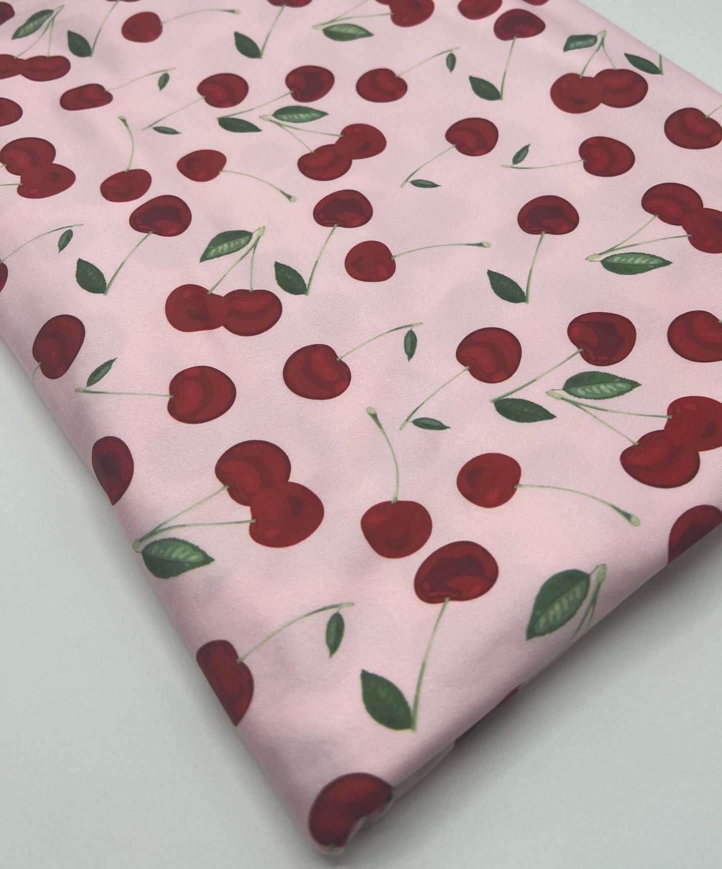 Pink Large Cherry Print Super Soft Spun Poly Stretch Fabric - T9 Fabrics