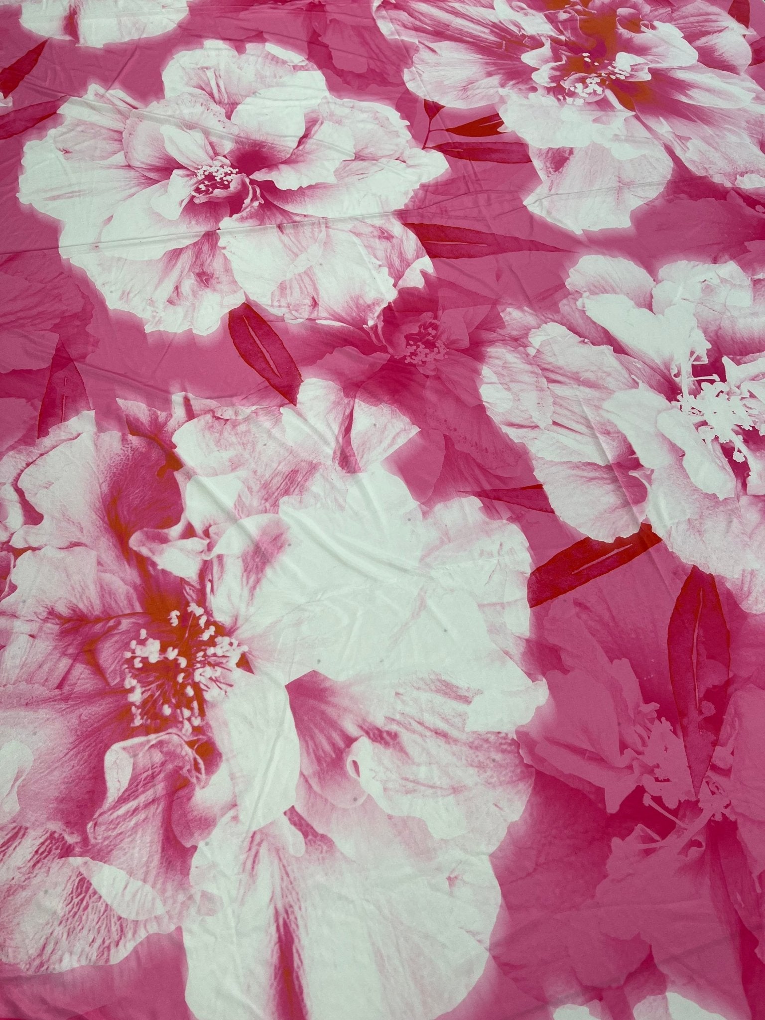 Pink Large Floral Orange Print Soft Touch 4 Way Stretch Fabric - T9 Fabrics