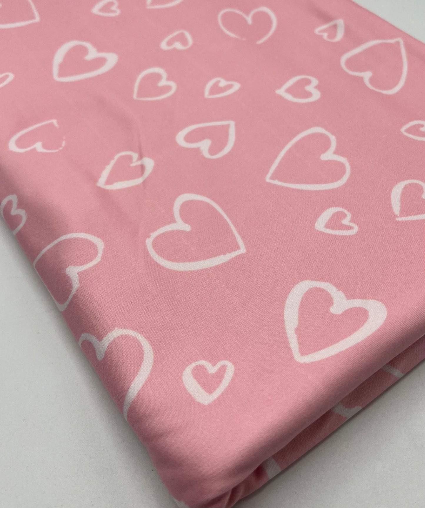 Pink Love Heart Super Soft Print Spun Poly Stretch Fabric - T9 Fabrics