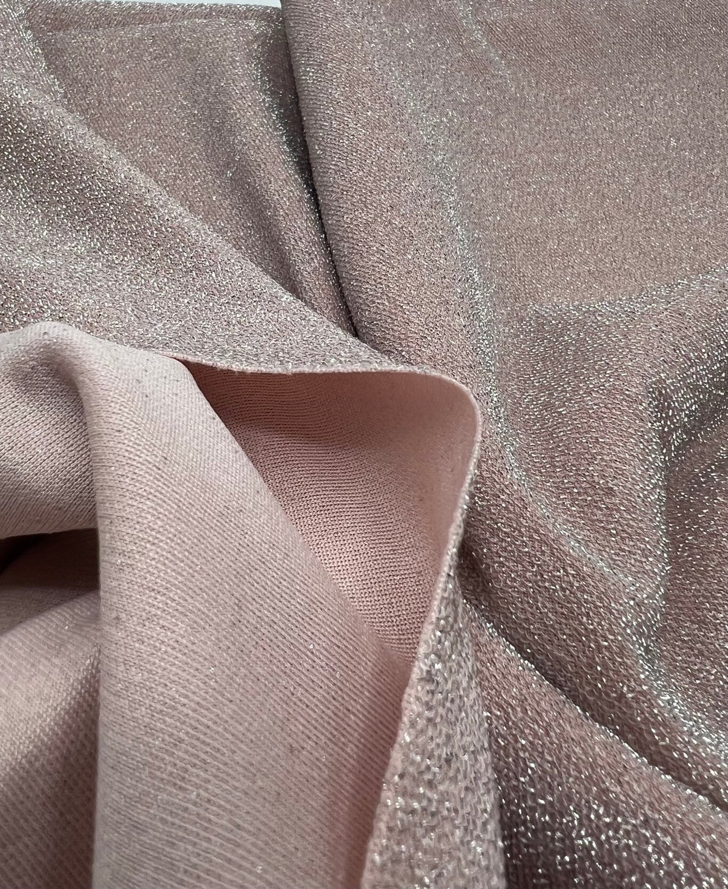 Pink Lurex Silver Thread Sparkle Detail Metallic Stretch Knit Fabric - T9 Fabrics