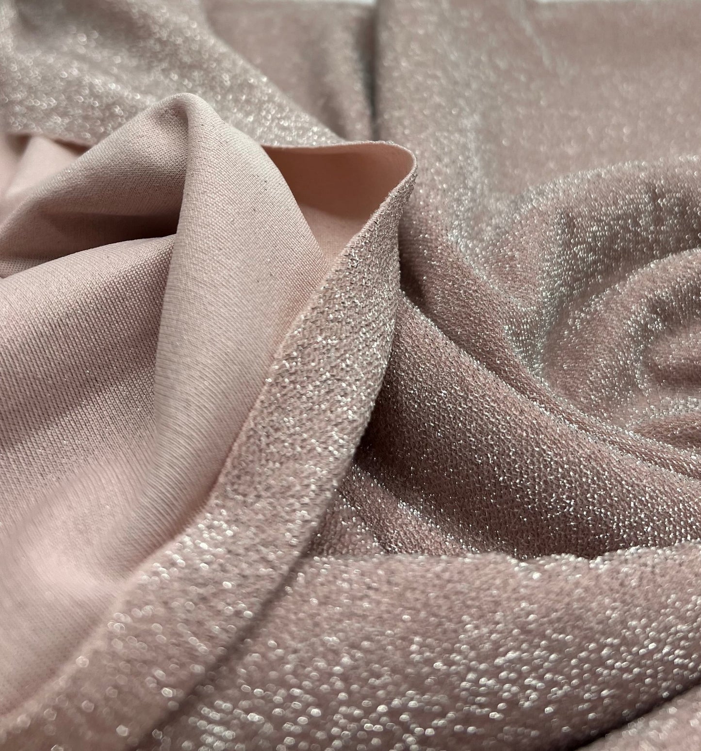 Pink Lurex Silver Thread Sparkle Detail Metallic Stretch Knit Fabric - T9 Fabrics