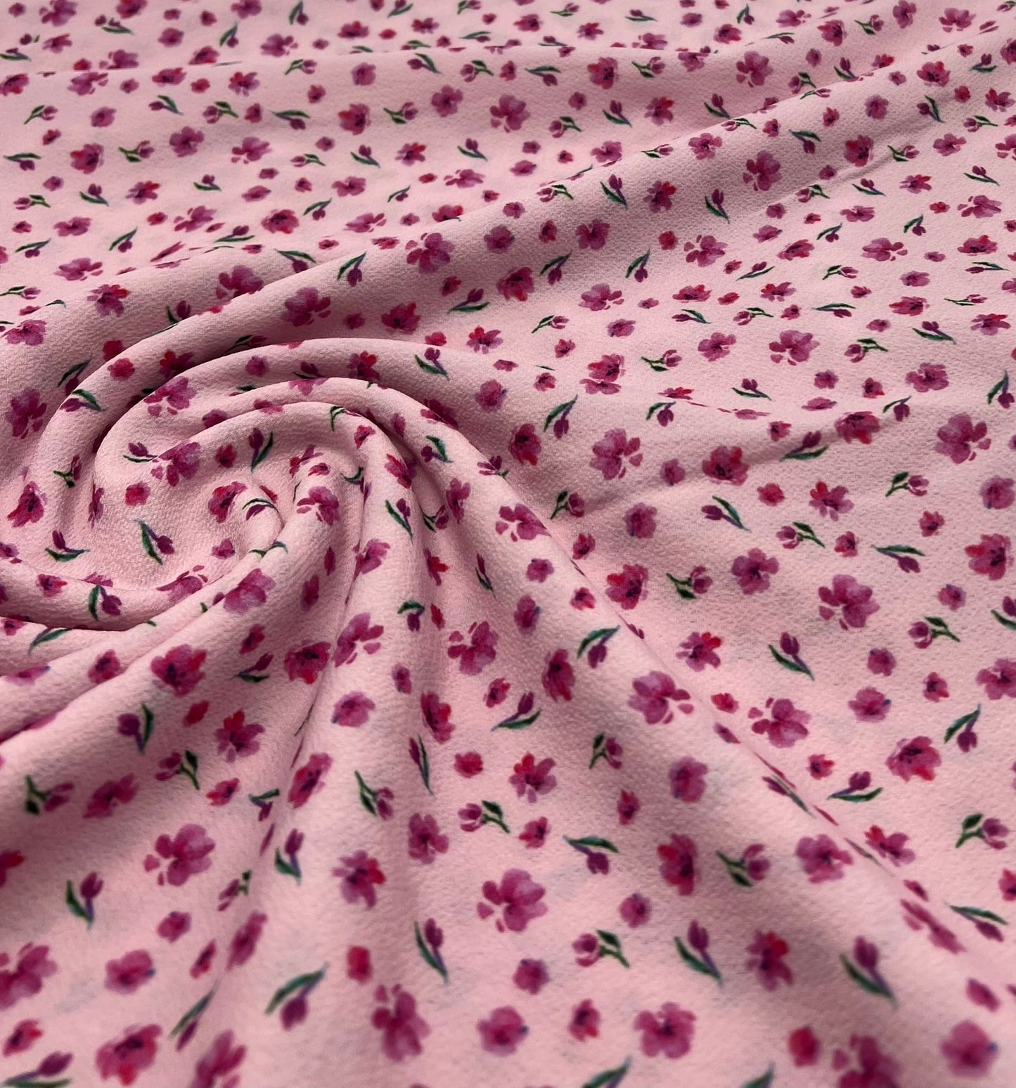 Pink Pink Ditsy Print Lightweight Bubble Crepe Fabric - T9 Fabrics
