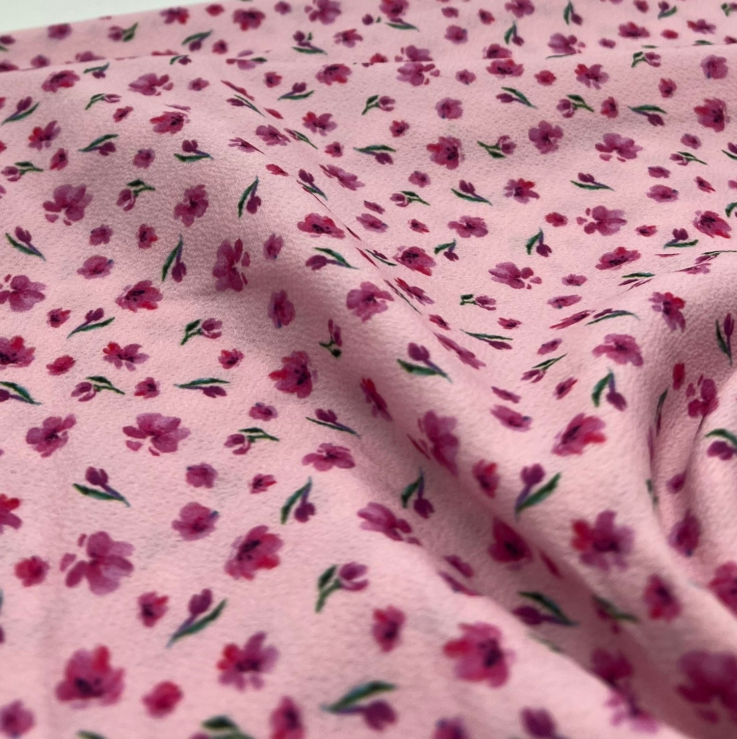 Pink Pink Ditsy Print Lightweight Bubble Crepe Fabric - T9 Fabrics