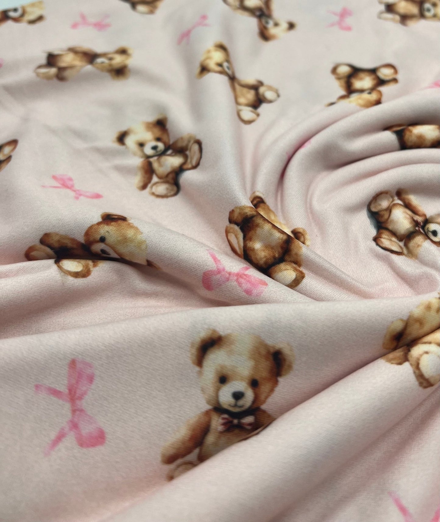 Pink Teddy Super Soft Print Spun Poly Stretch Fabric - T9 Fabrics