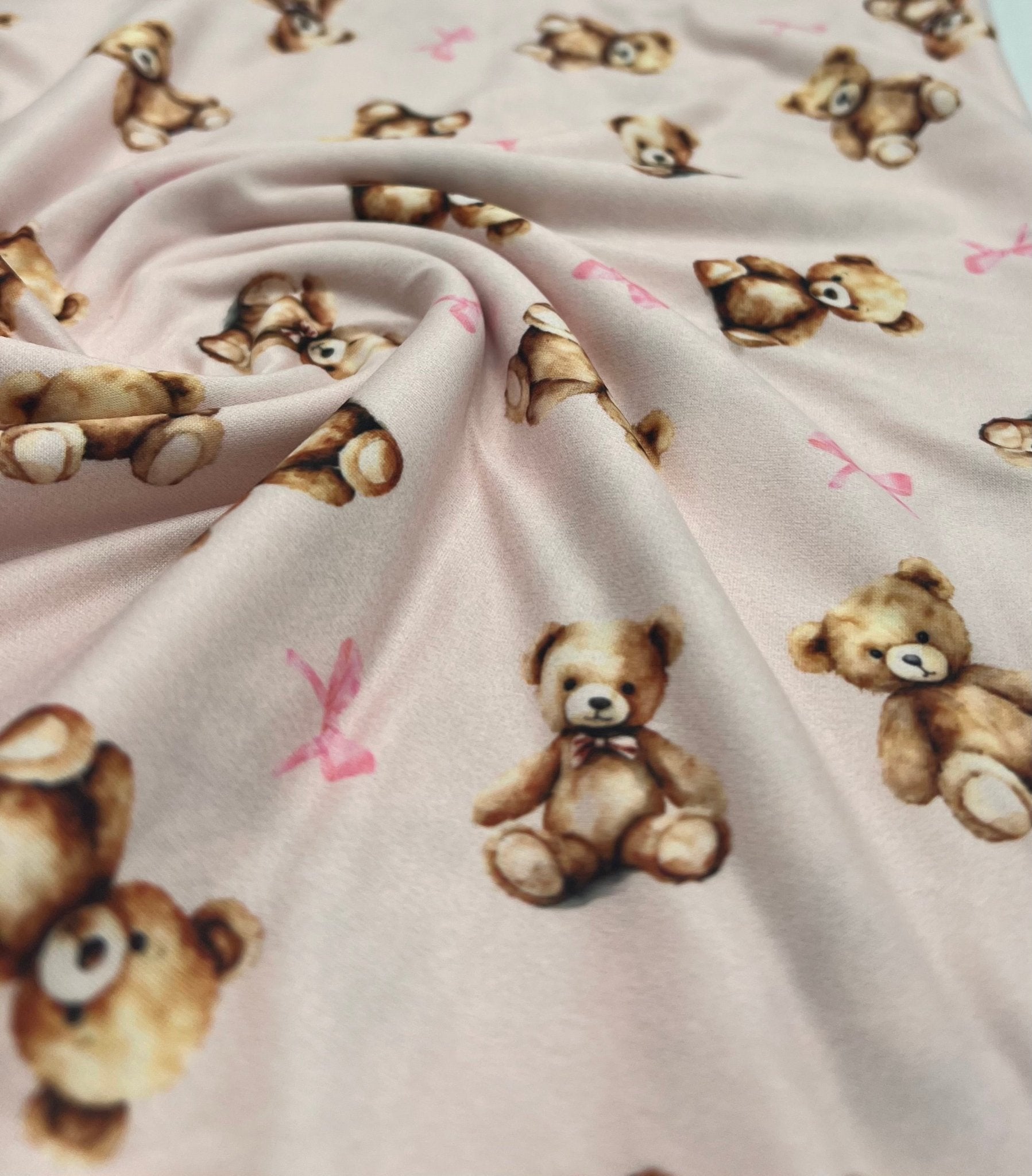 Pink Teddy Super Soft Print Spun Poly Stretch Fabric - T9 Fabrics