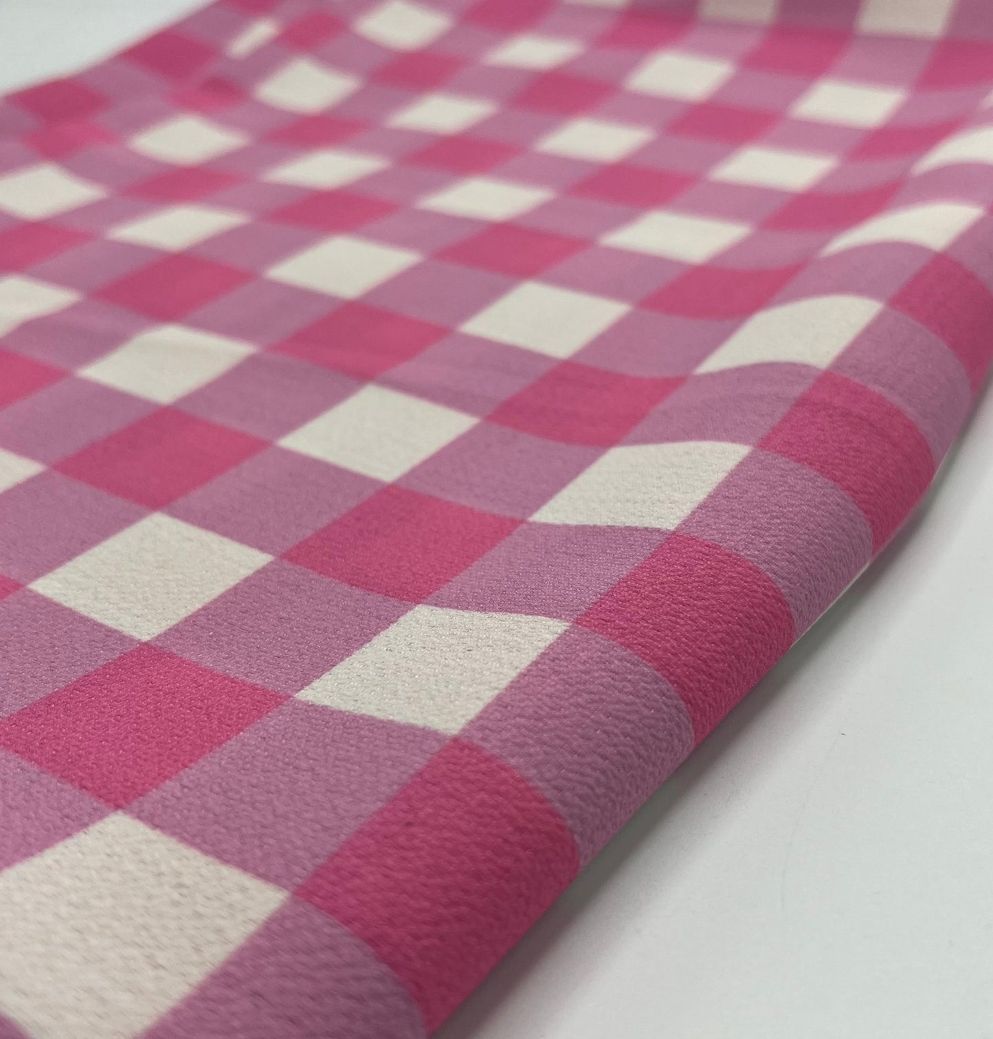 Pink White Lilac Check Print Lightweight Bubble Crepe Fabric - T9 Fabrics