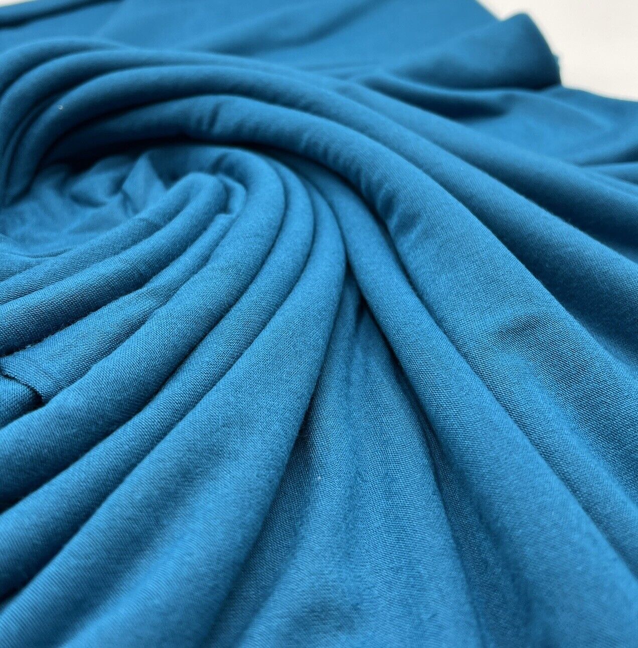 Plain Teal Blue Viscose Elastane Fabric 4 Way Stretch Jersey - T9 Fabrics
