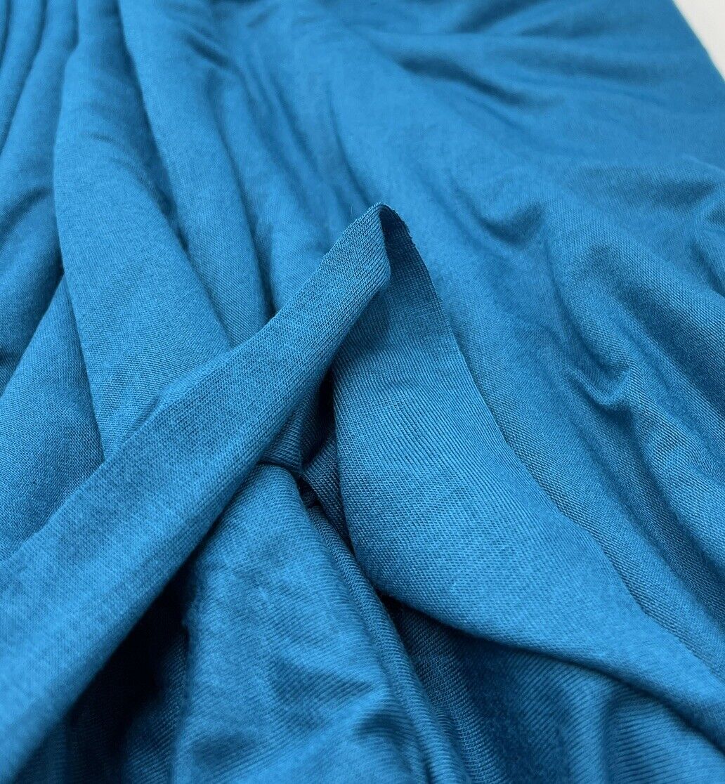 Plain Teal Blue Viscose Elastane Fabric 4 Way Stretch Jersey - T9 Fabrics