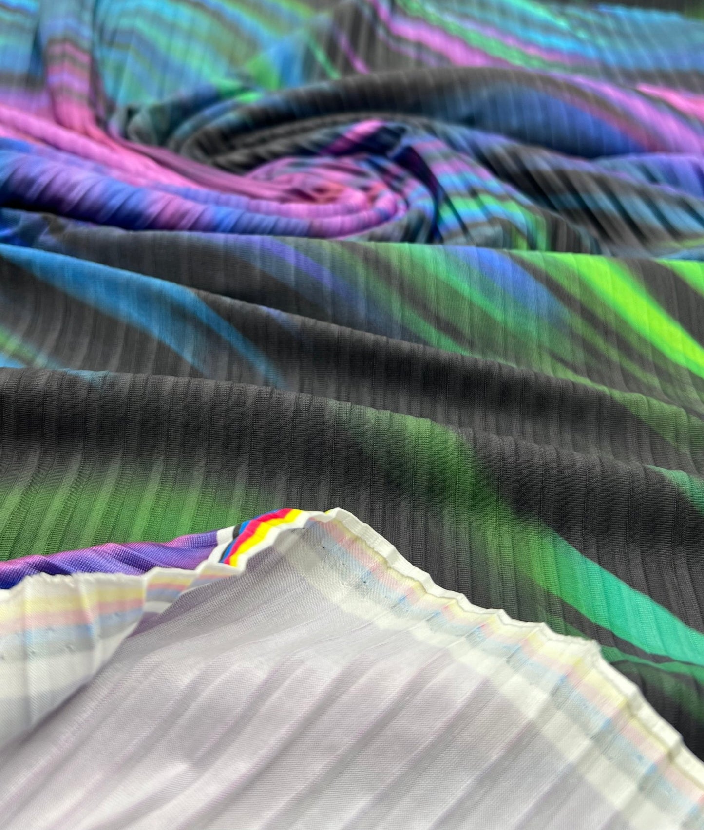 Purple Green Mix Plisse Pleated Stretch Fabric - T9 Fabrics