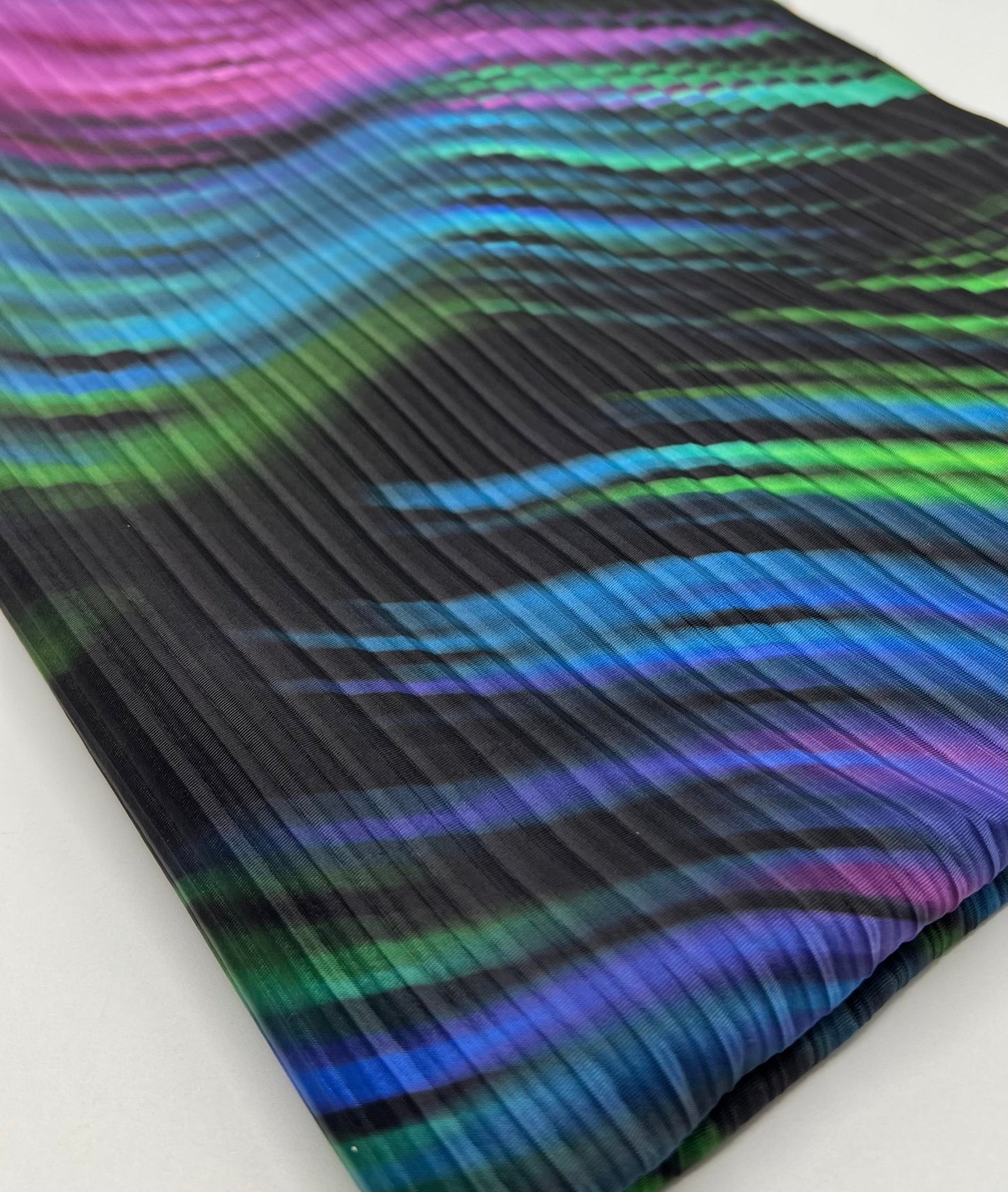 Purple Green Mix Plisse Pleated Stretch Fabric - T9 Fabrics