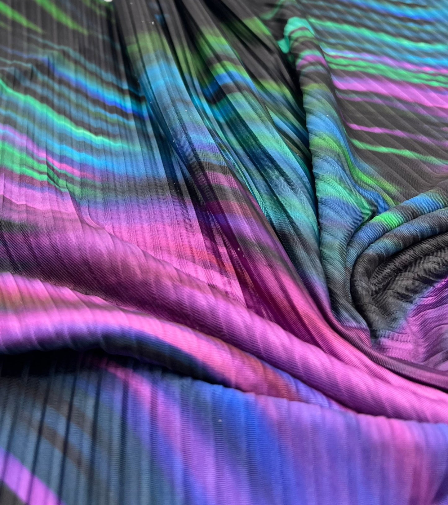 Purple Green Mix Plisse Pleated Stretch Fabric - T9 Fabrics